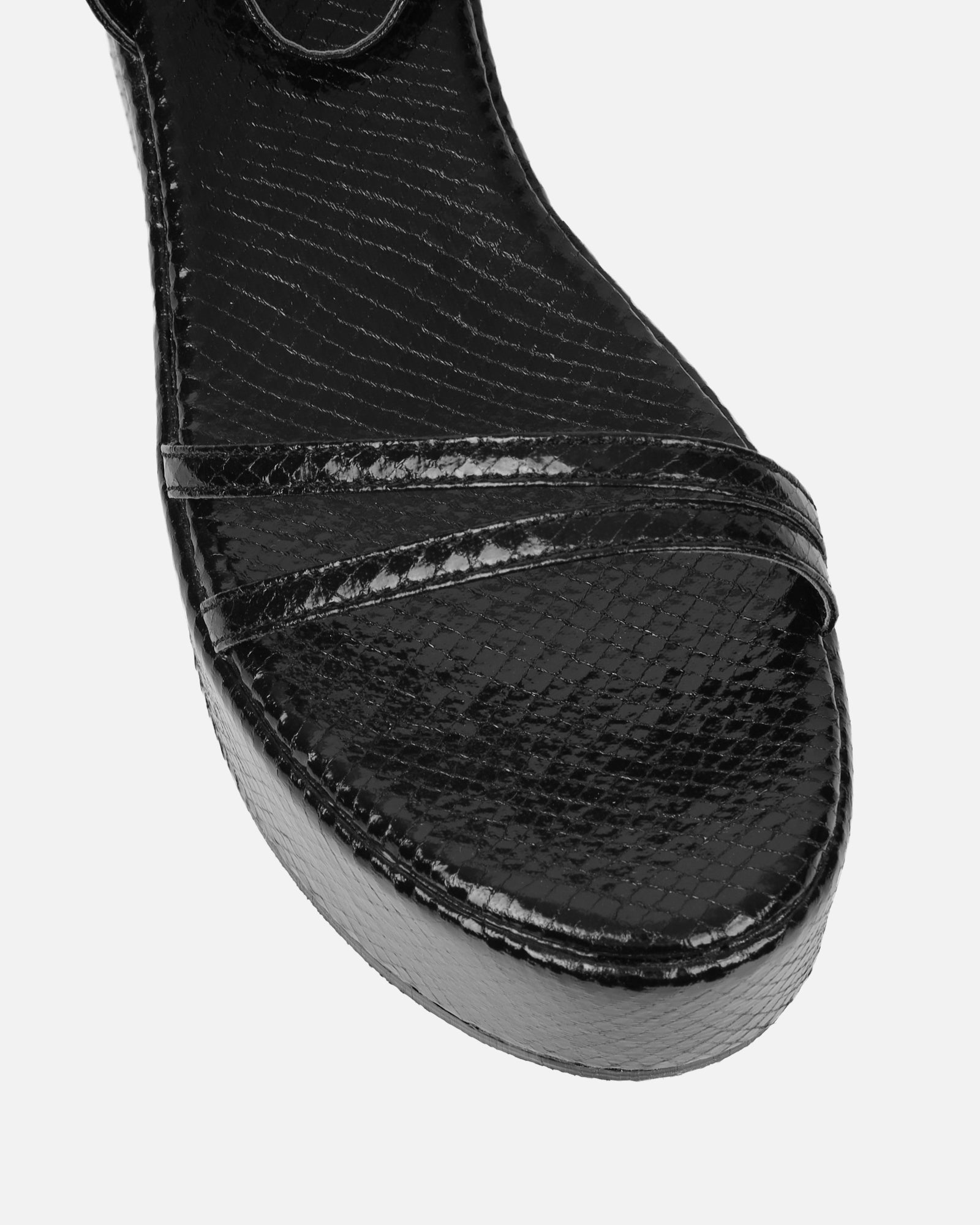 Mazey Black Snake Effect Flatform Sandals | SIMMI London
