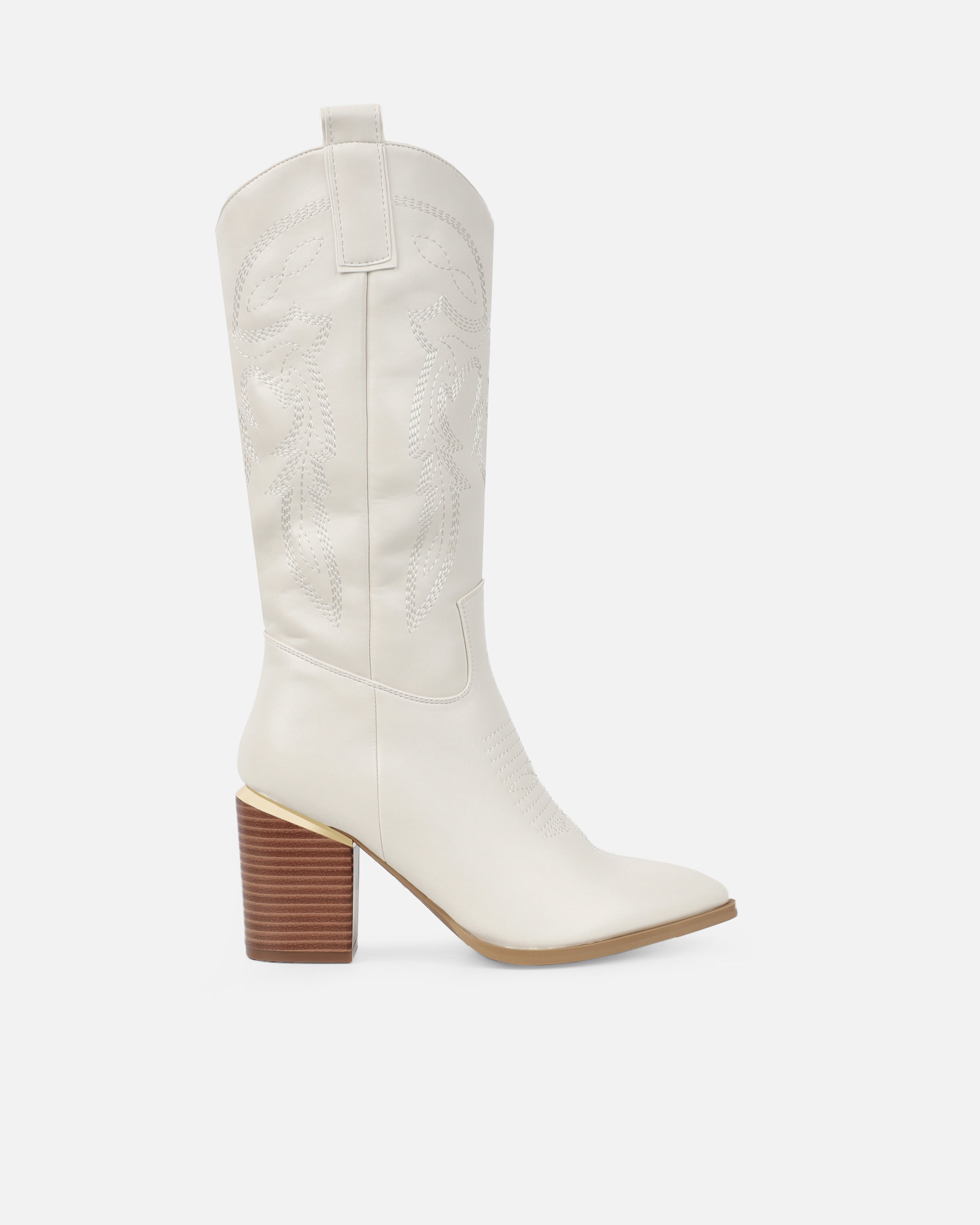 Millan Cream Block Heel Calf Western Boots | SIMMI LONDON