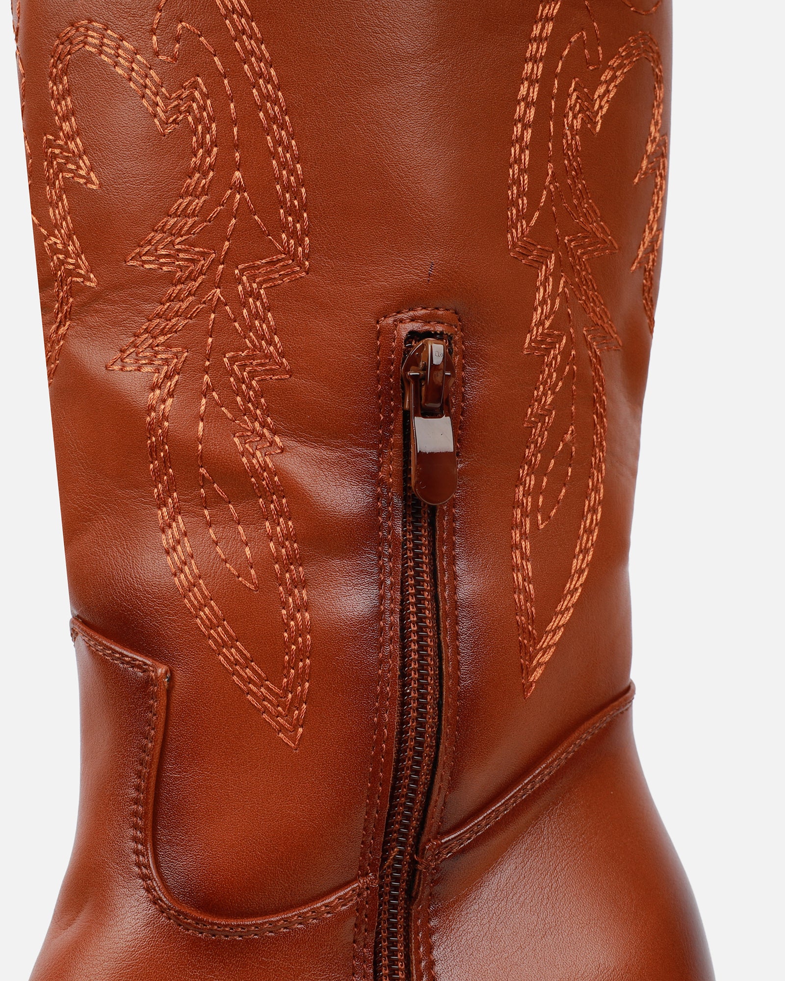 Millan Tan Block Heel Calf Western Boots | SIMMI London