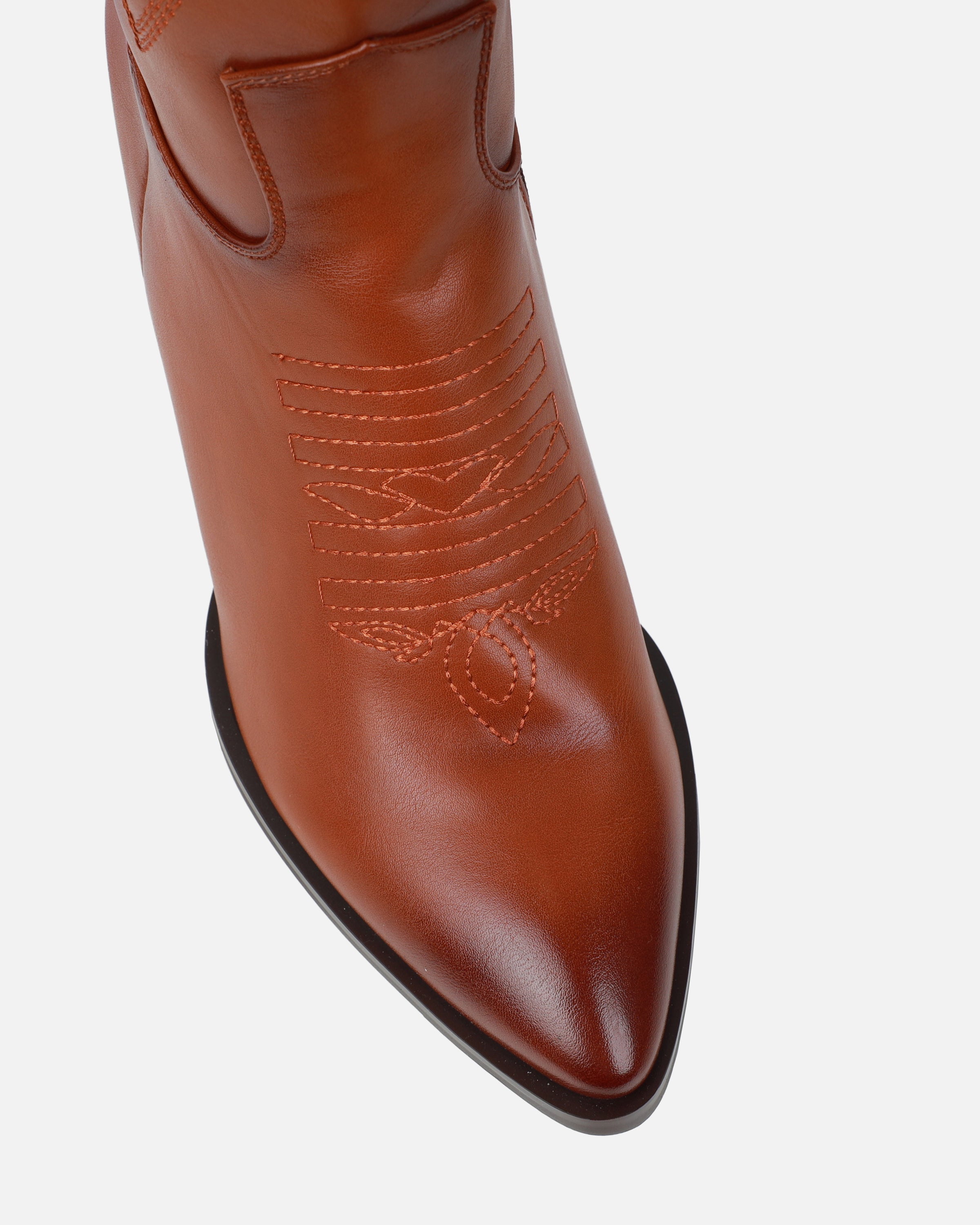 Millan Tan Block Heel Calf  Western Boots | SIMMI London