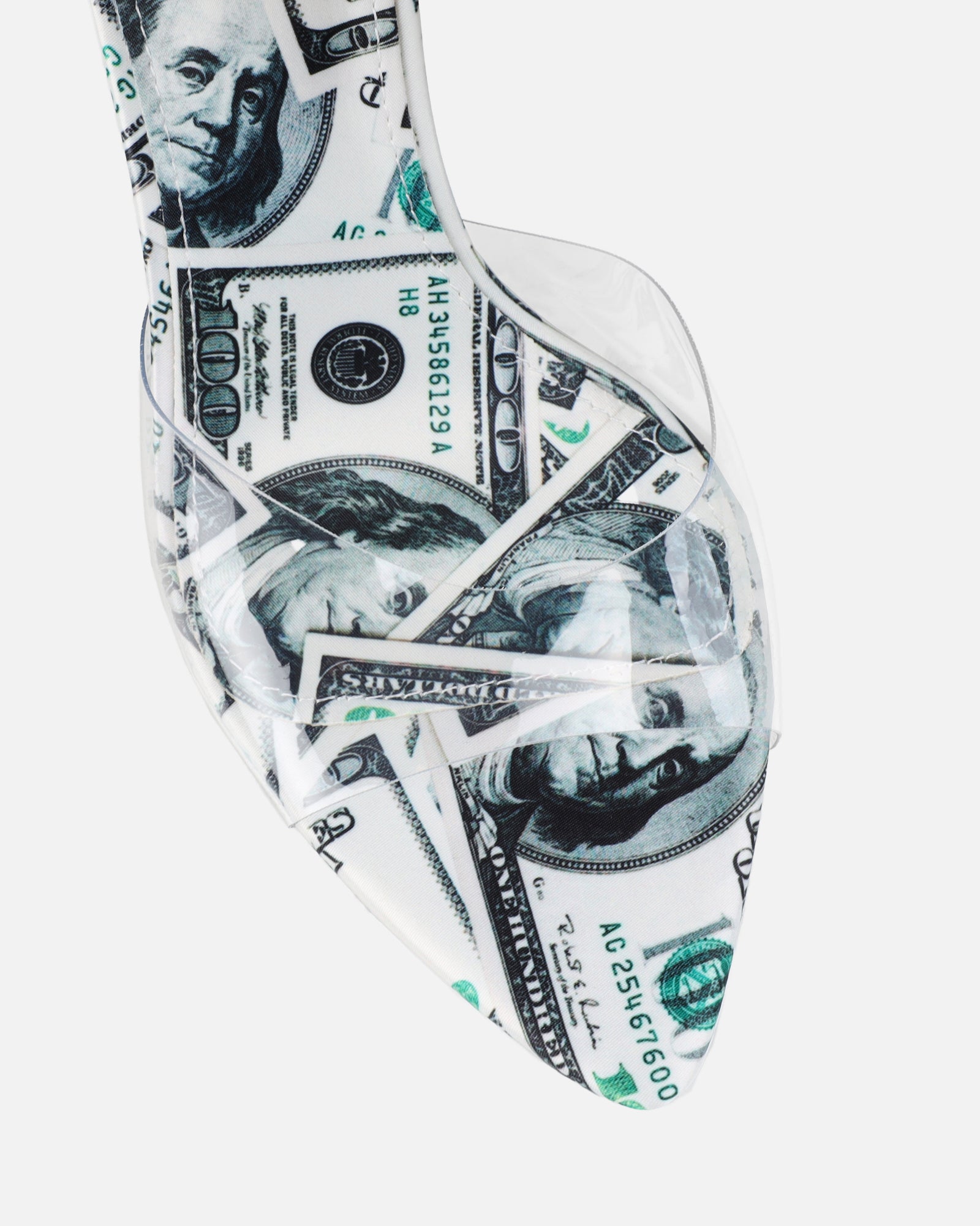 Millionaire Green Dollar Print Perspex Mule Sandals | SIMMI London