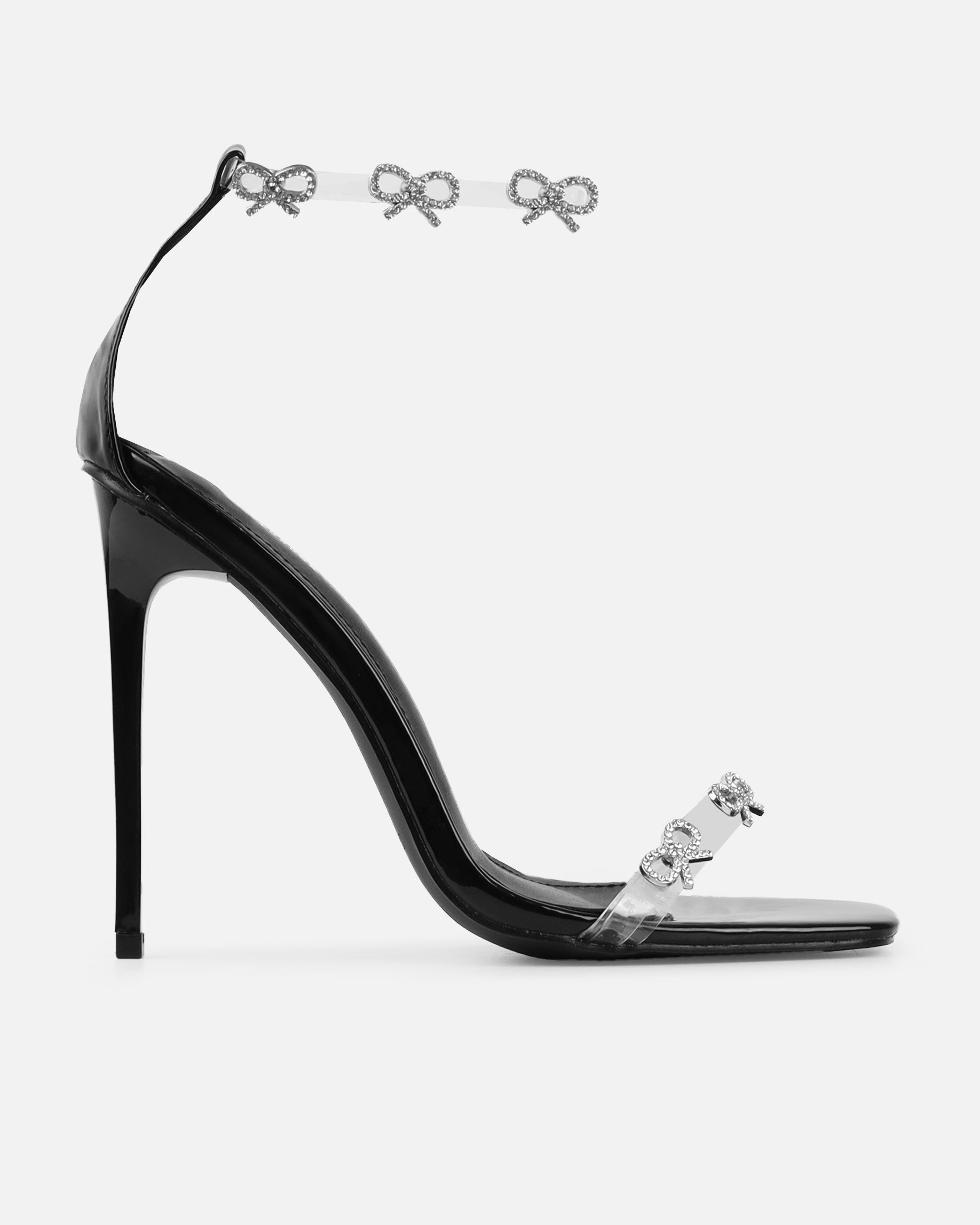 Bow black patent diamante bow trim heels | SIMMI London