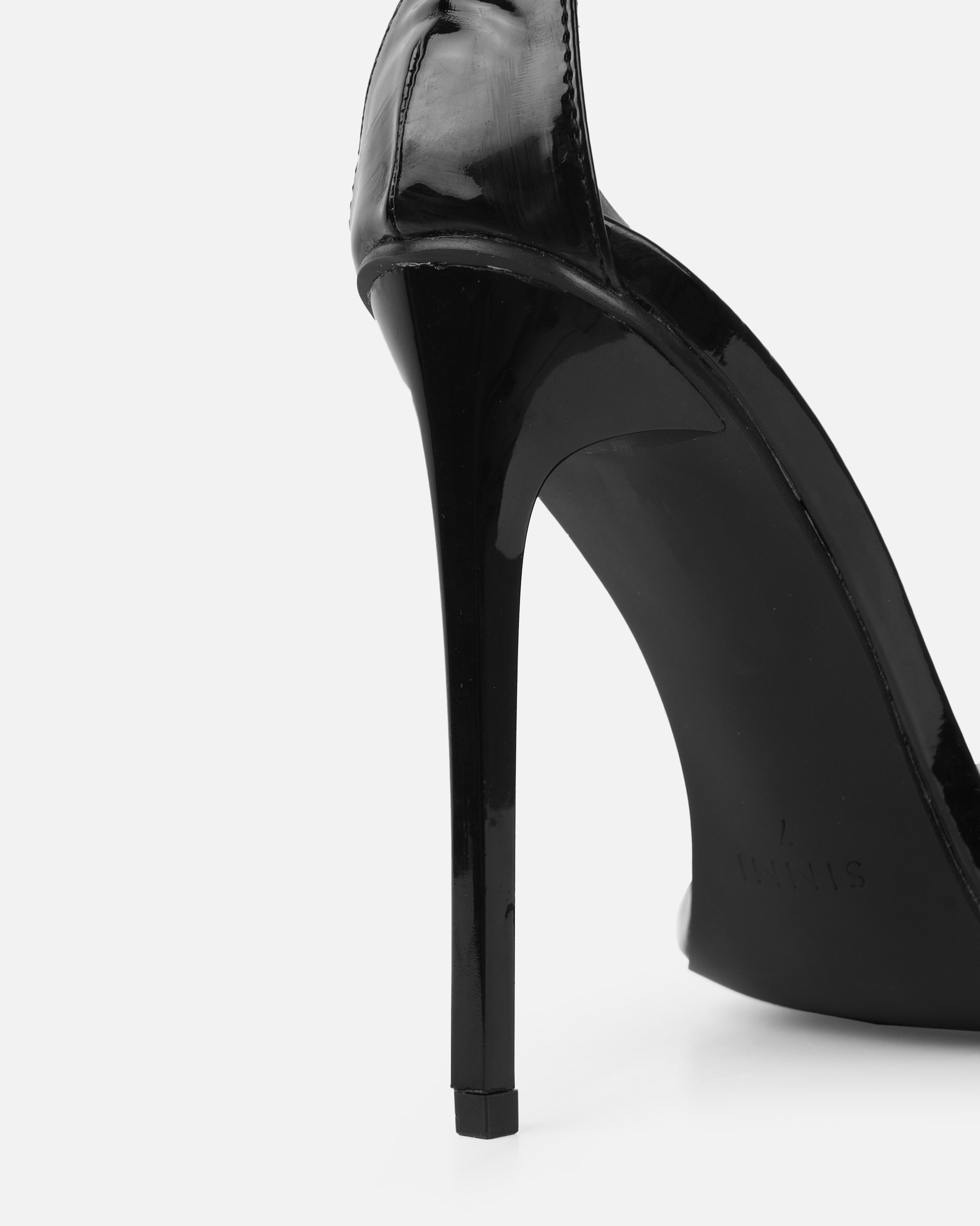 Bow black patent diamante bow trim heels | SIMMI London