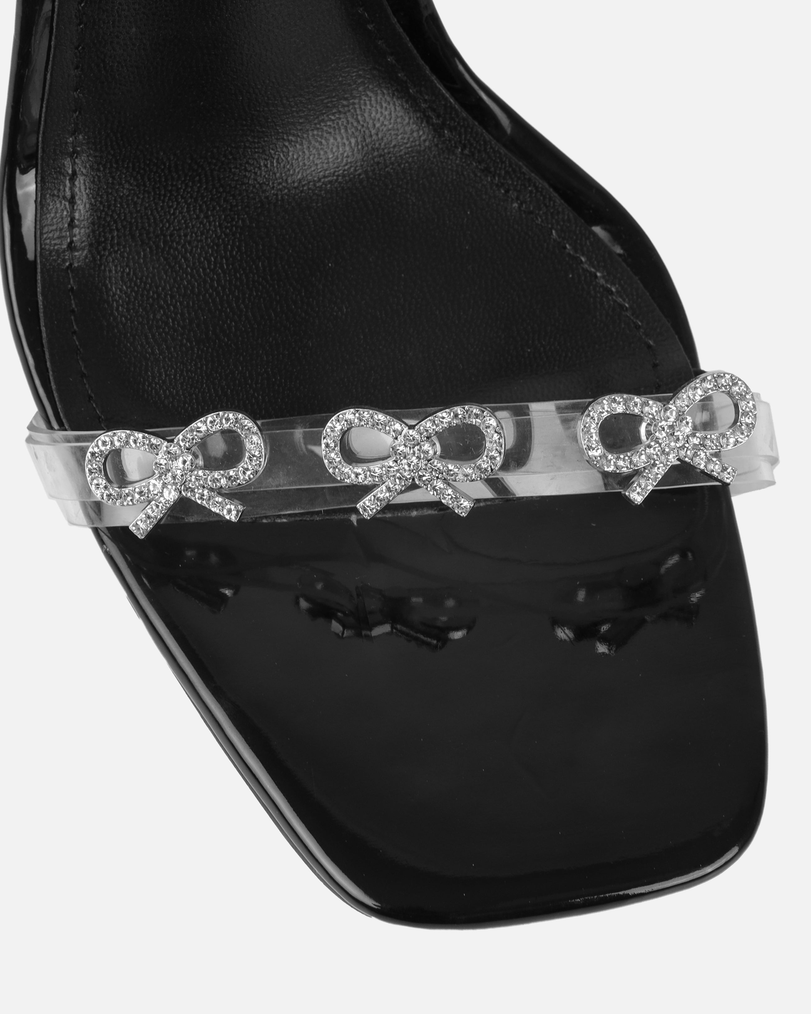 Bow black patent diamante bow trim heels | SIMMI London