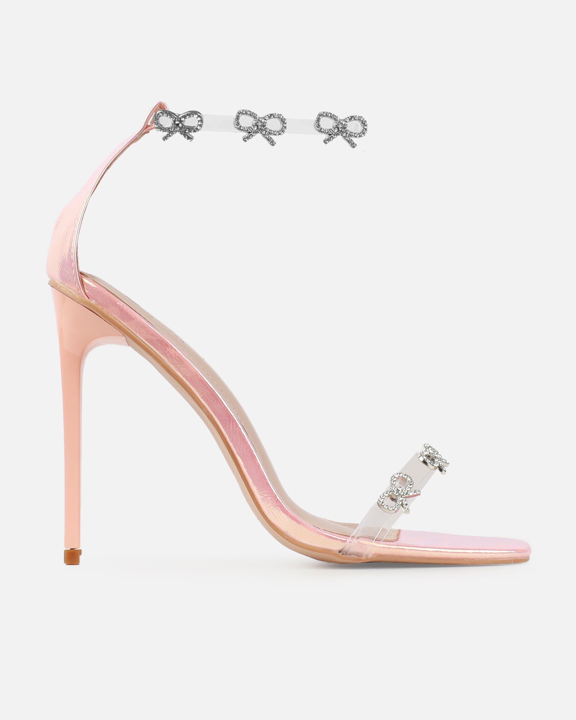 Bow pink iridescent diamante bow trim heels | SIMMI London