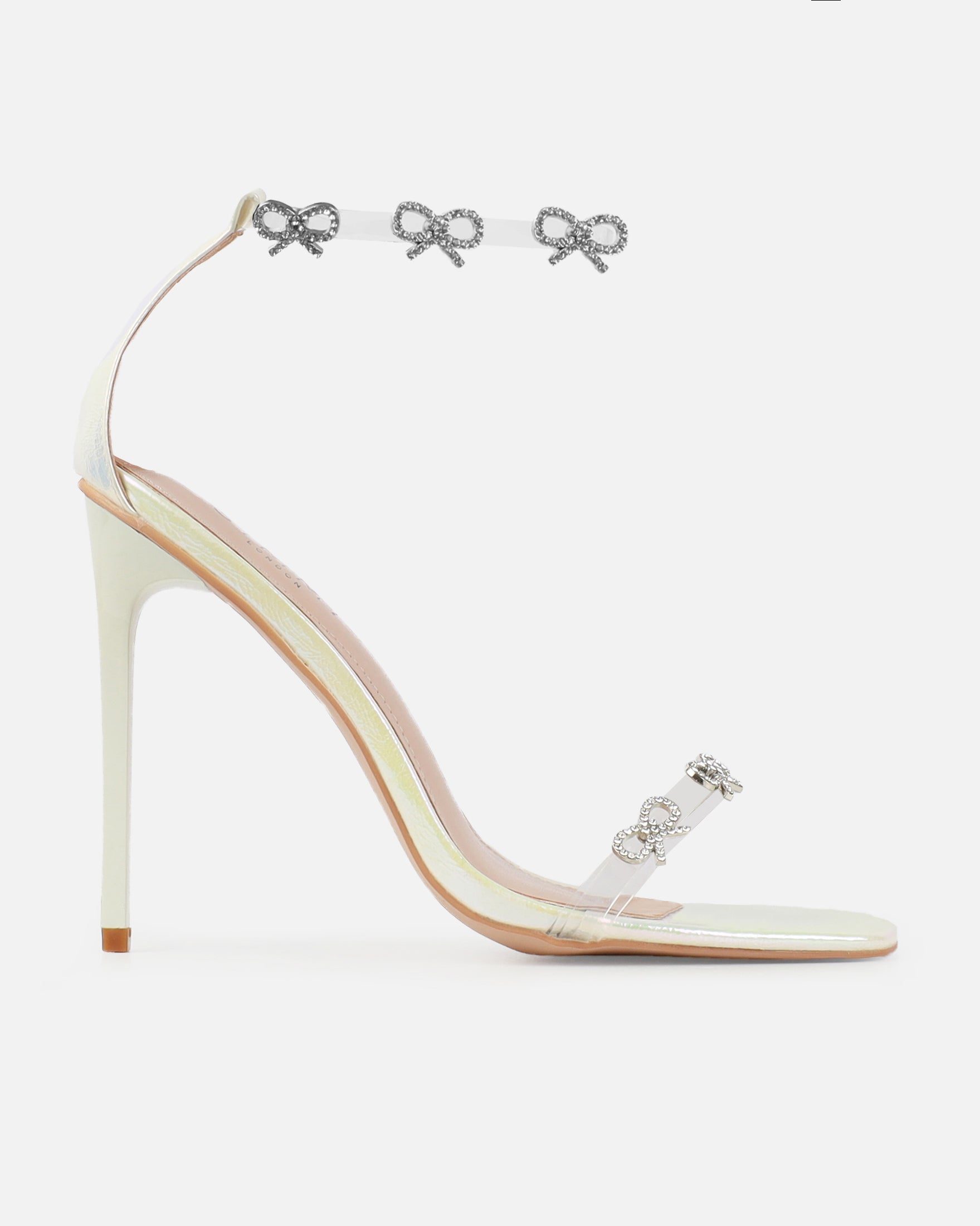 Bow white iridescent diamante bow trim heels | SIMMI London