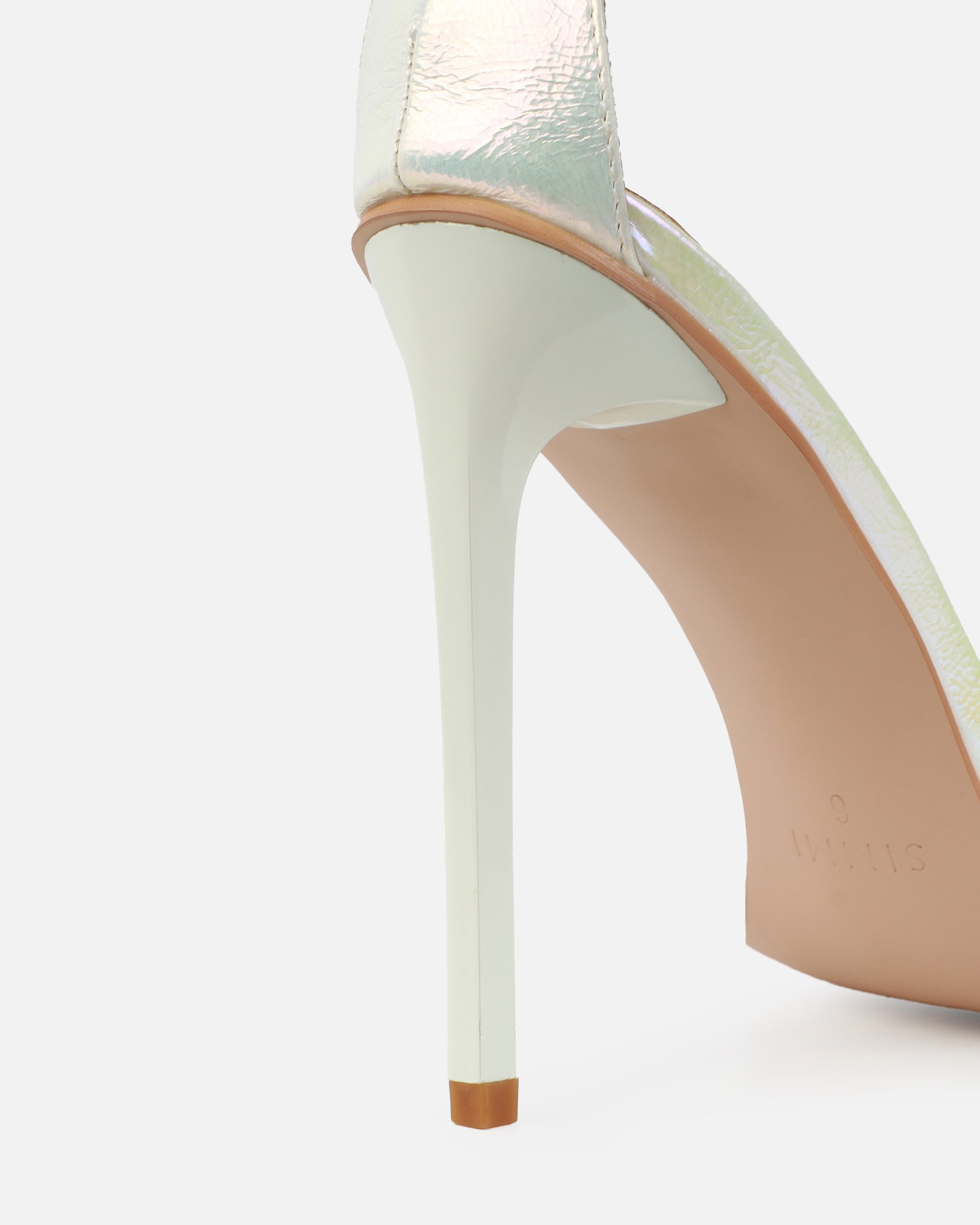 Bow white iridescent diamante bow trim heels | SIMMI London