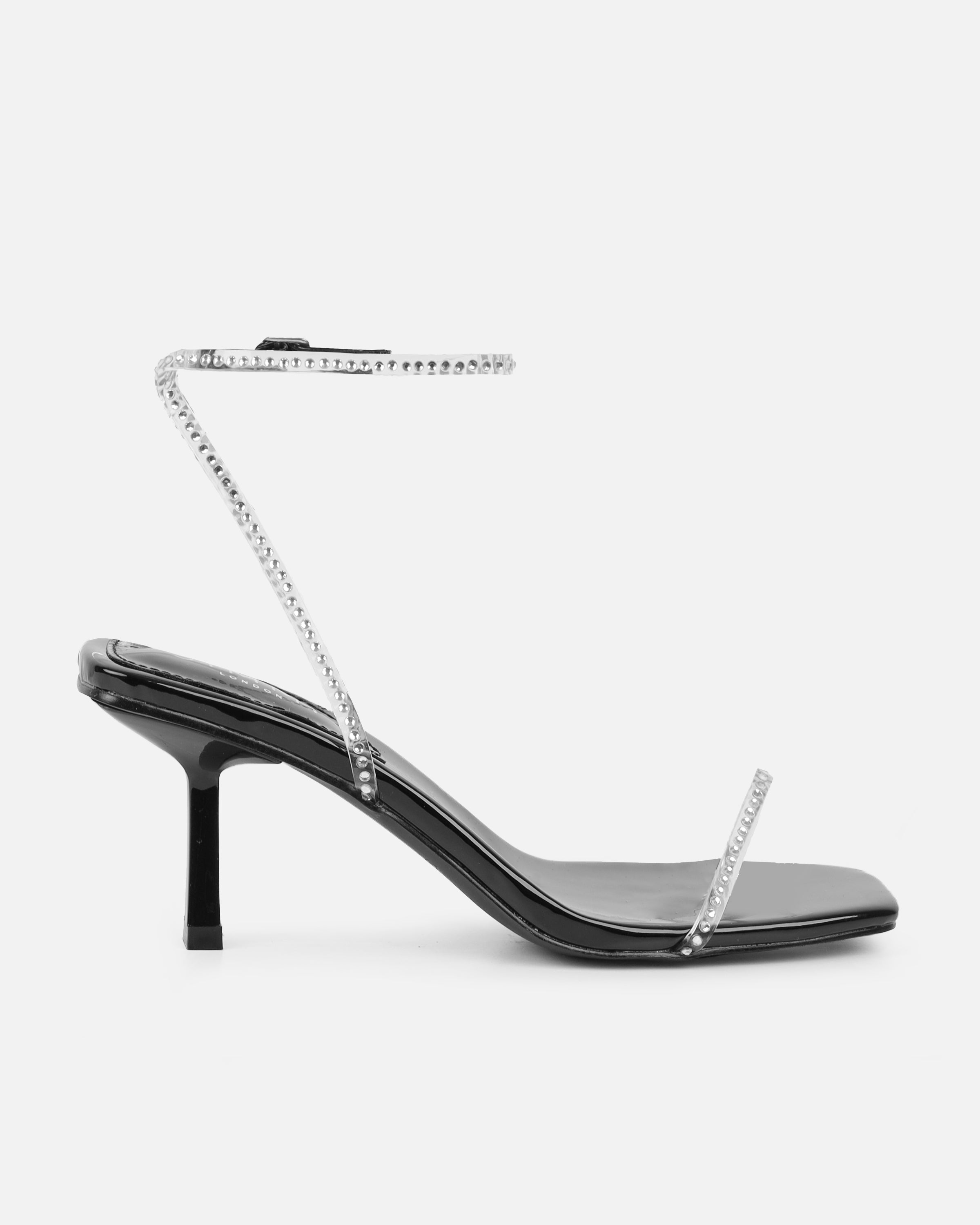 Mimi Black Dlear Diamante Low Heeled Sandals | SIMMI London