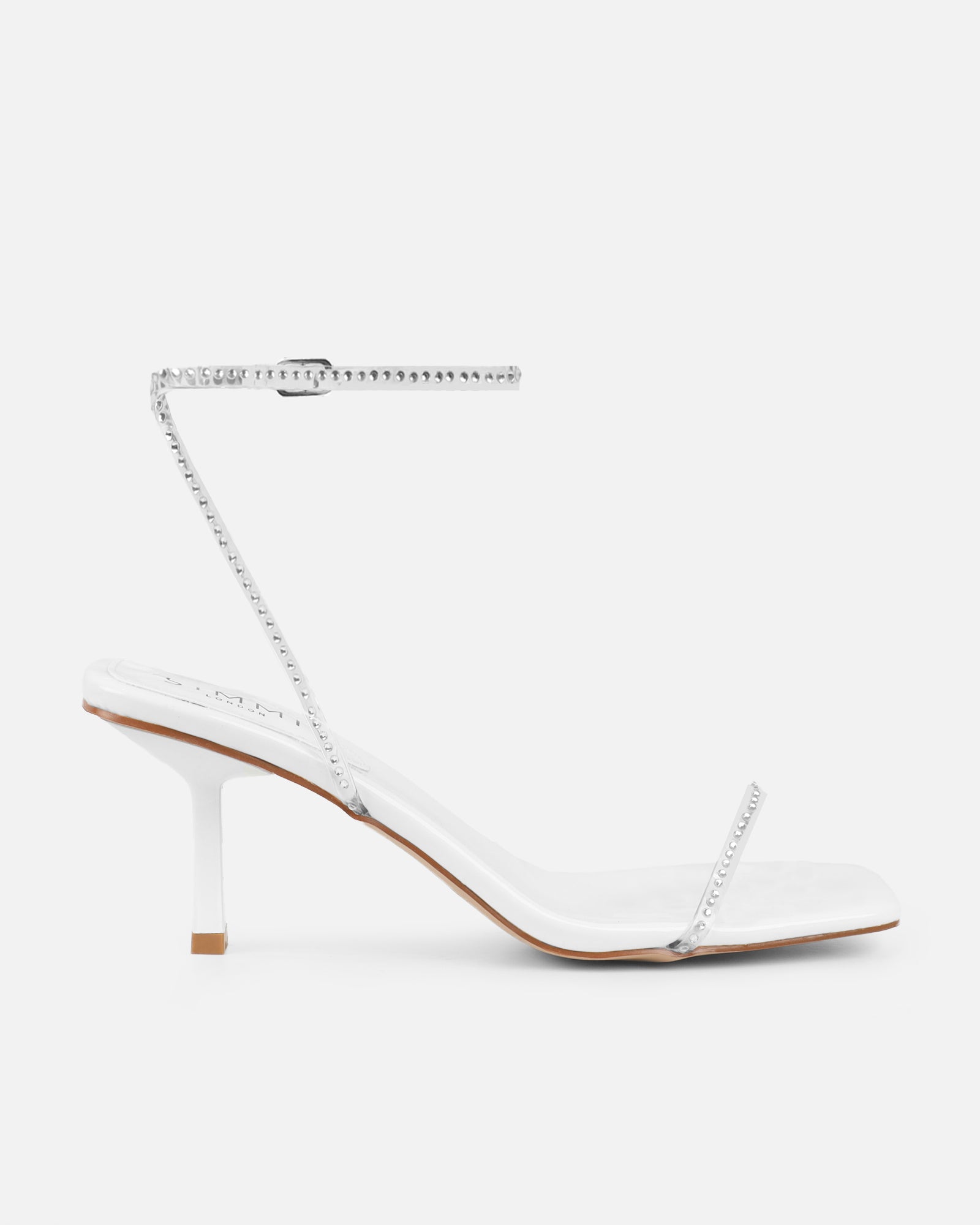 Mimi White Clear Diamante Low Heeled Sandals | SIMMI London