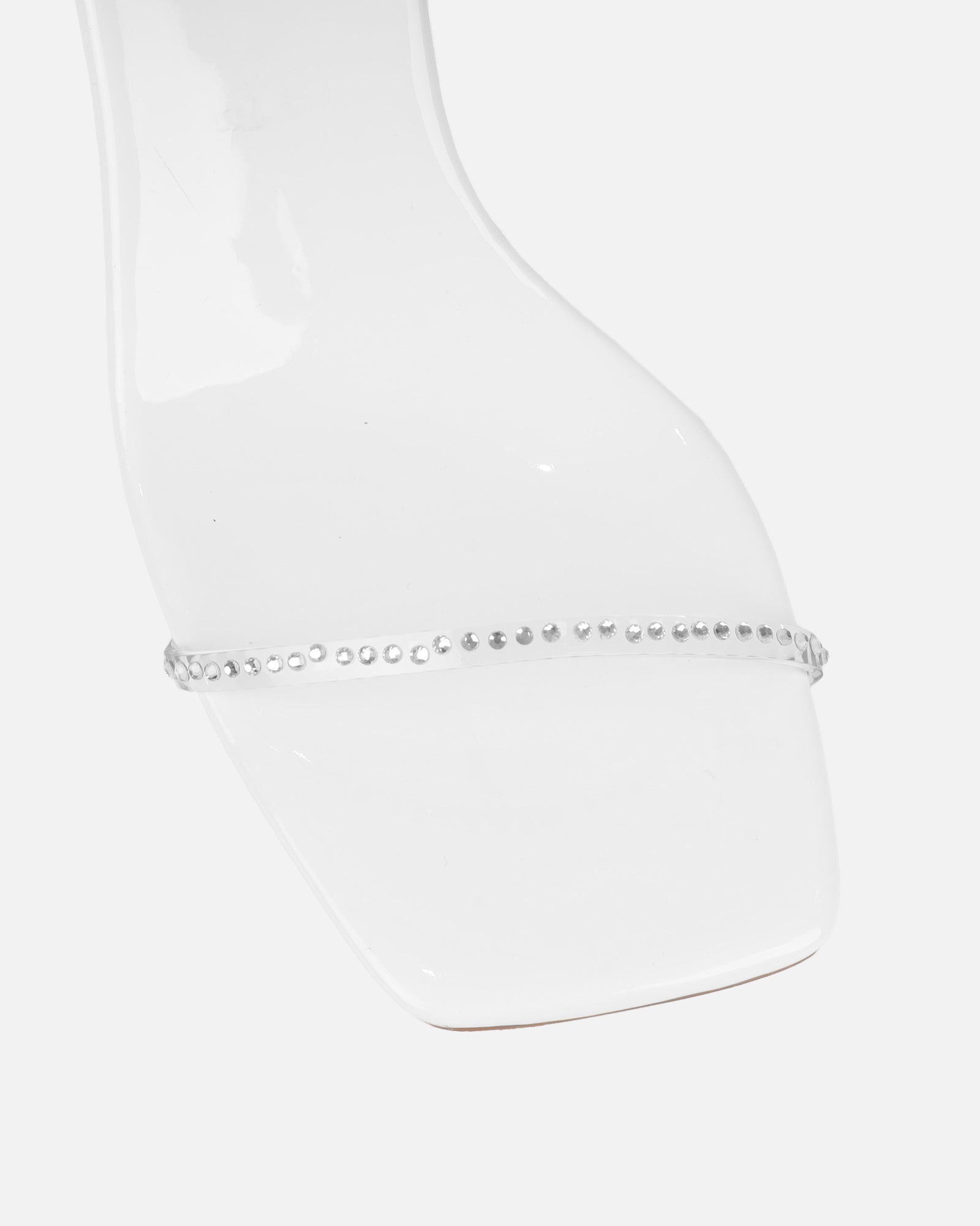 Mimi White Clear Diamante Low Heeled Sandals | SIMMI London
