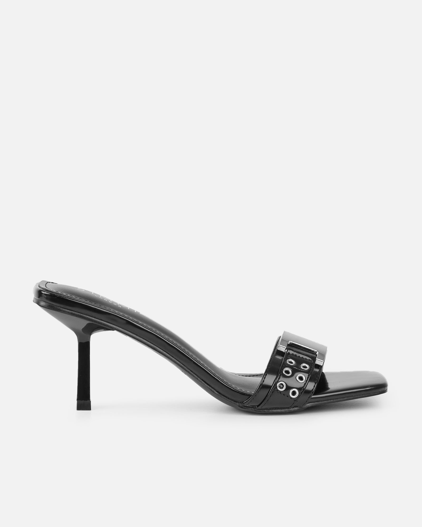 Bexley Black Strap Detail Heeled Mules | SIMMI London