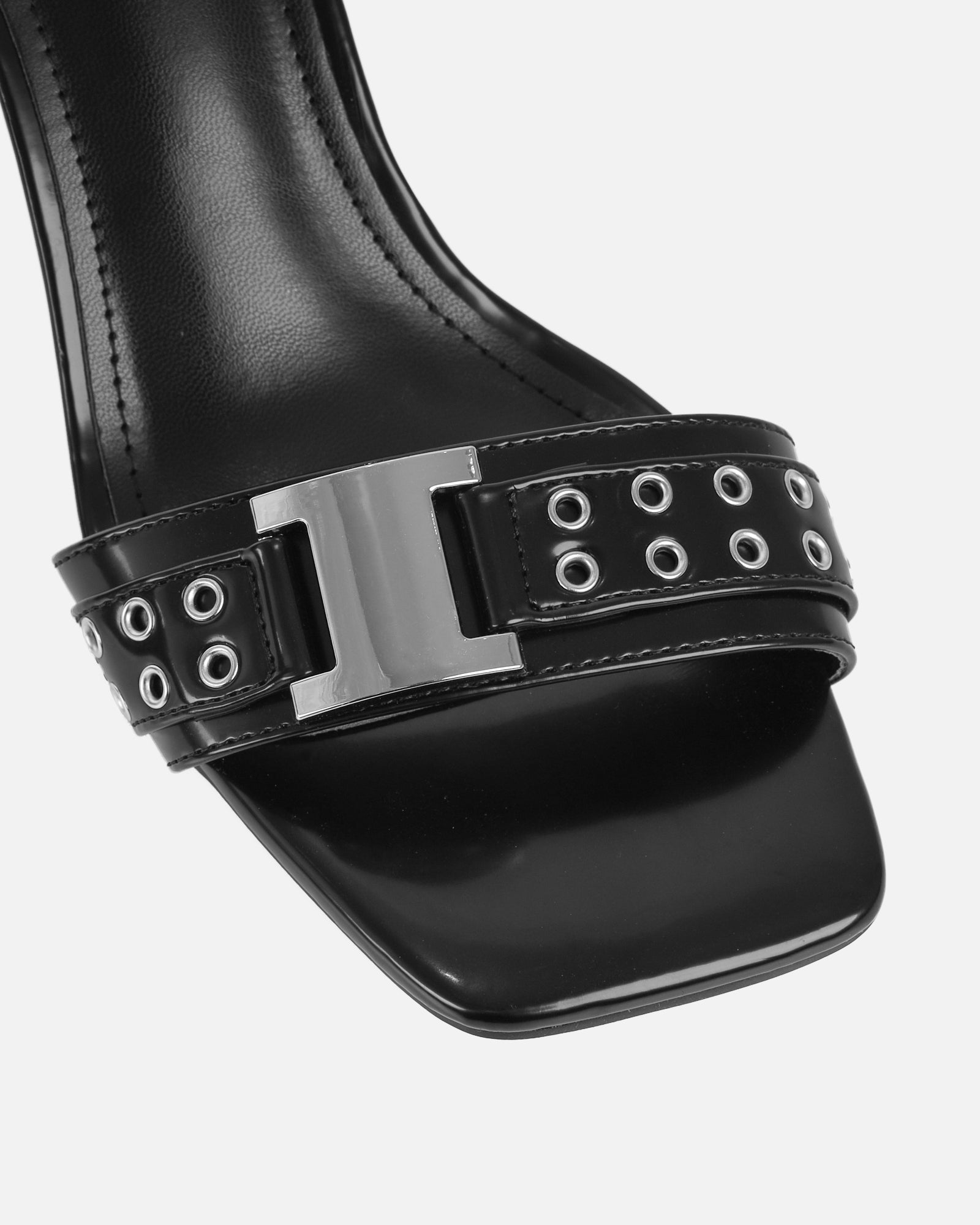 Bexley Black Strap Detail Heeled Mules | SIMMI London