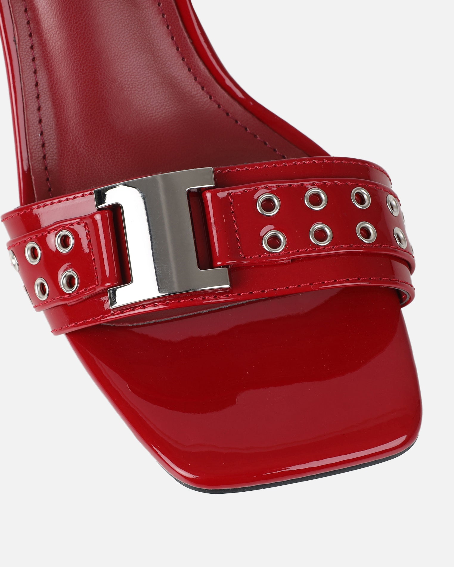 Bexley Dark Red Strap Detail Heeled Mules | SIMMI London