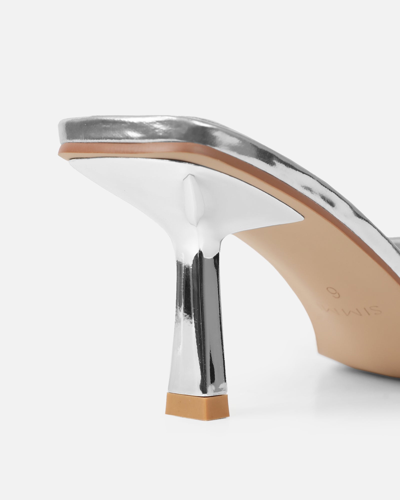 Bexley Silver Mirror Strap Detail Heeled Mules | SIMMI London