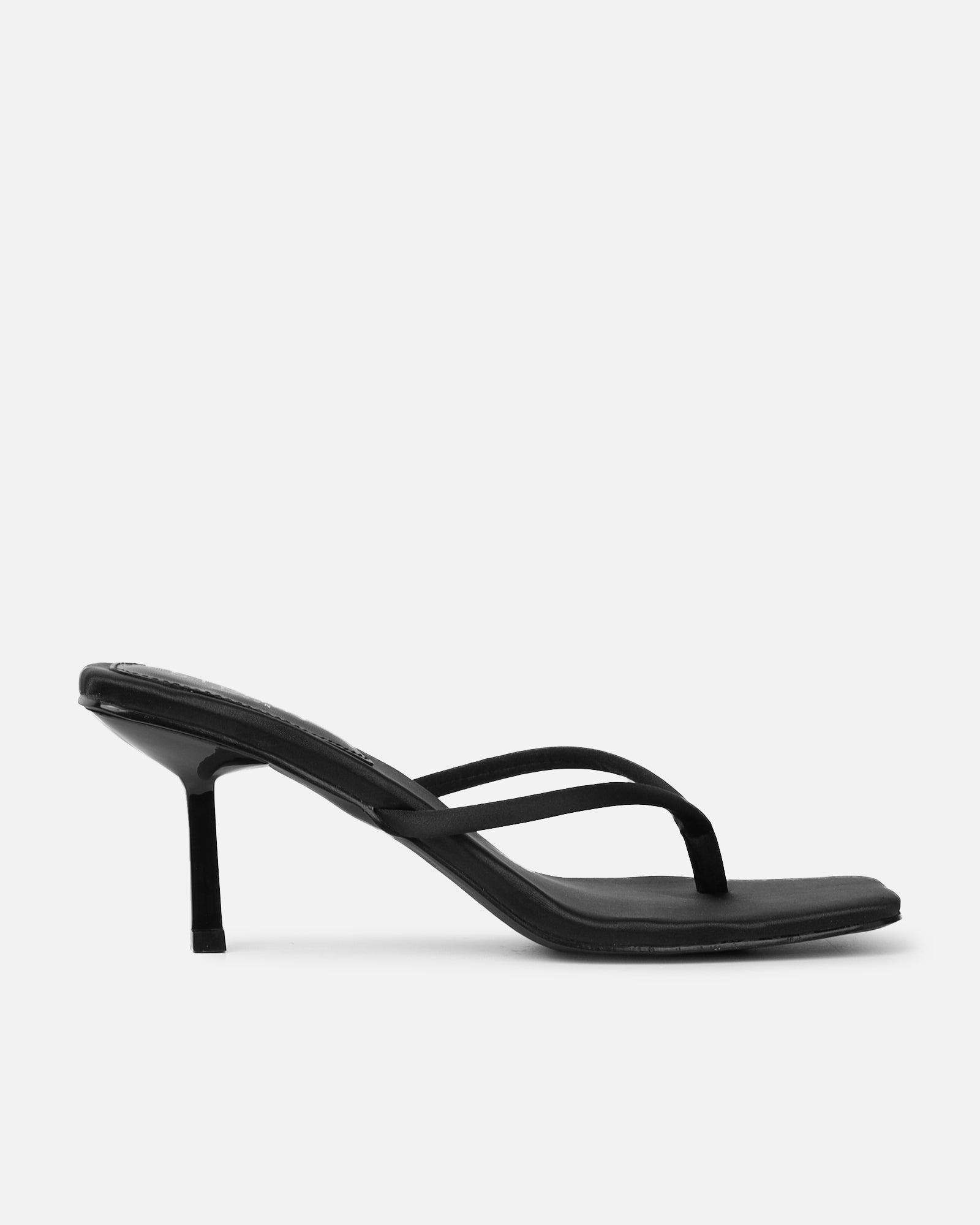 Melba Black Satin Padded Toe Thong Sandals | SIMMI London