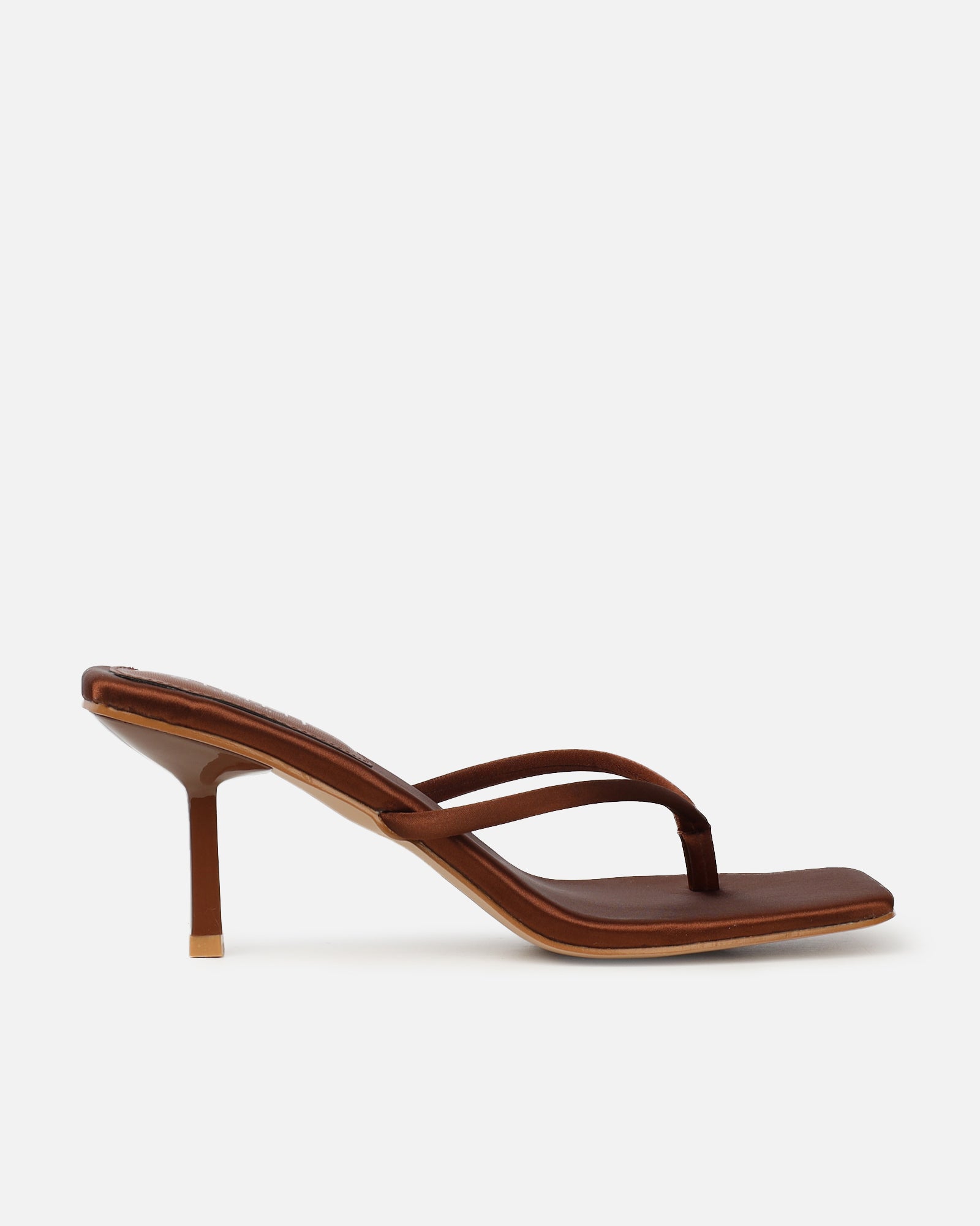 Melba Chocolate Brown Satin Toe Thong Sandals | SIMMI London