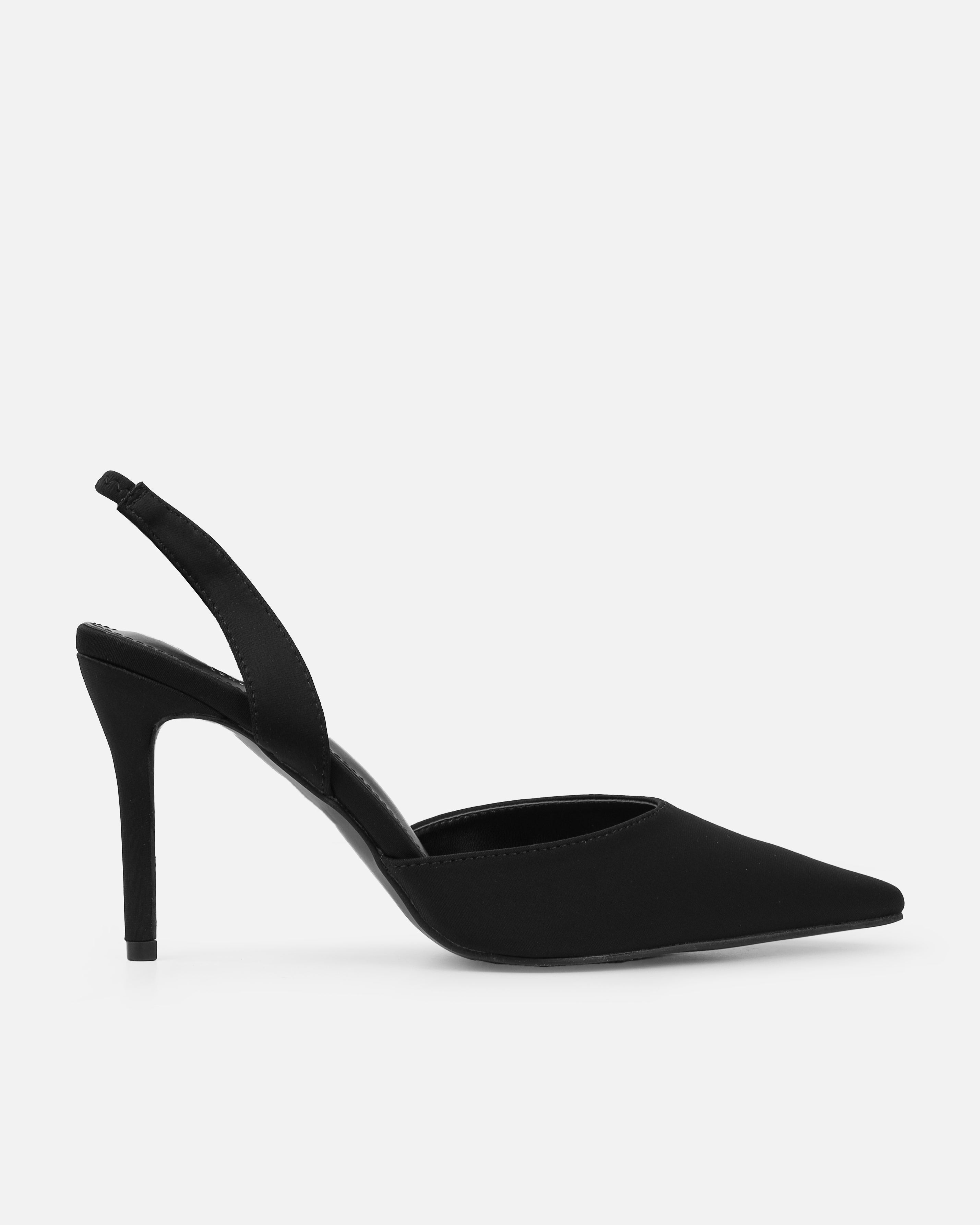 Mitra Black Lycra Slingback Mid Heel Courts | SIMMI London