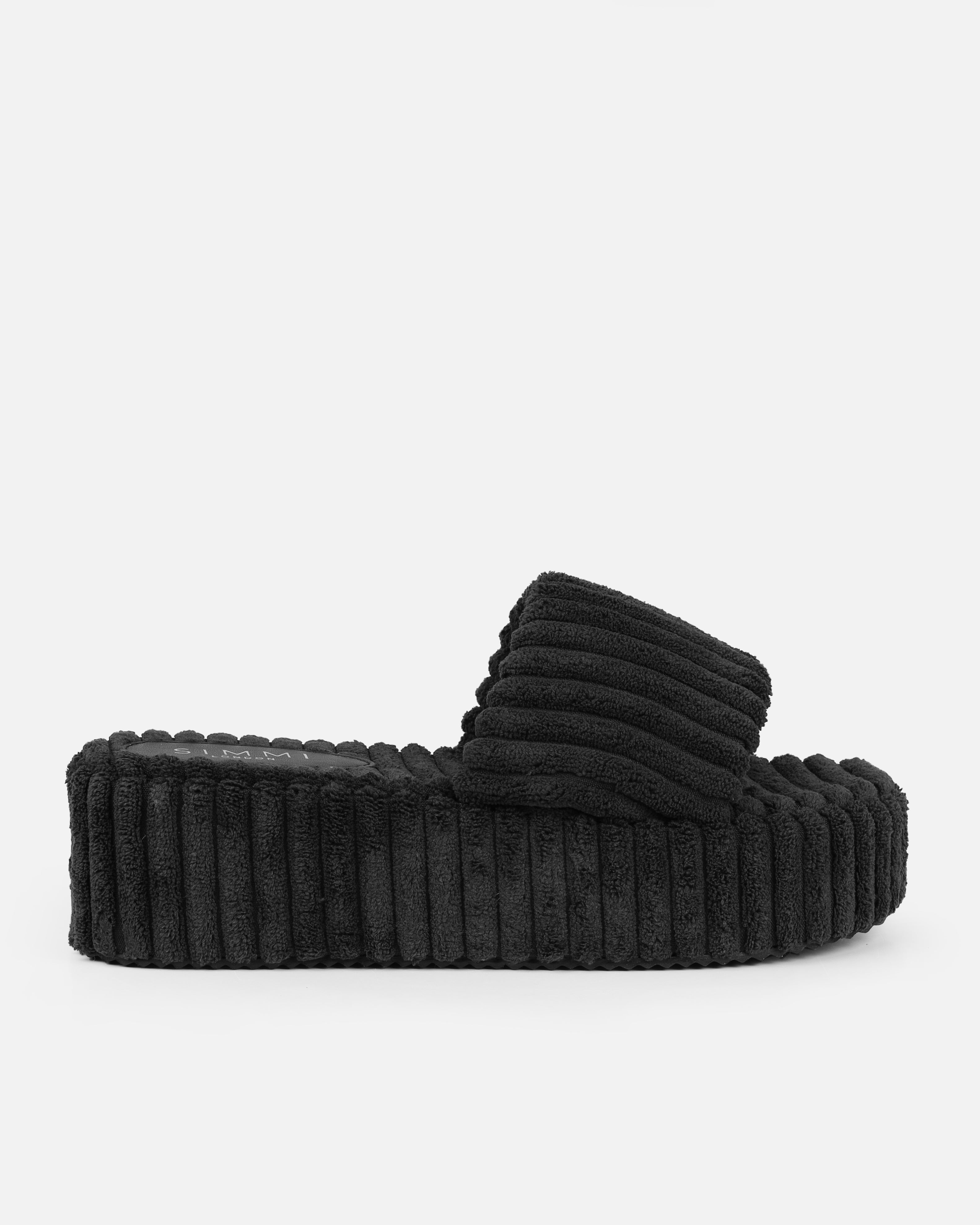 Mohala Black Towelling Flatform Slides | SIMMI London