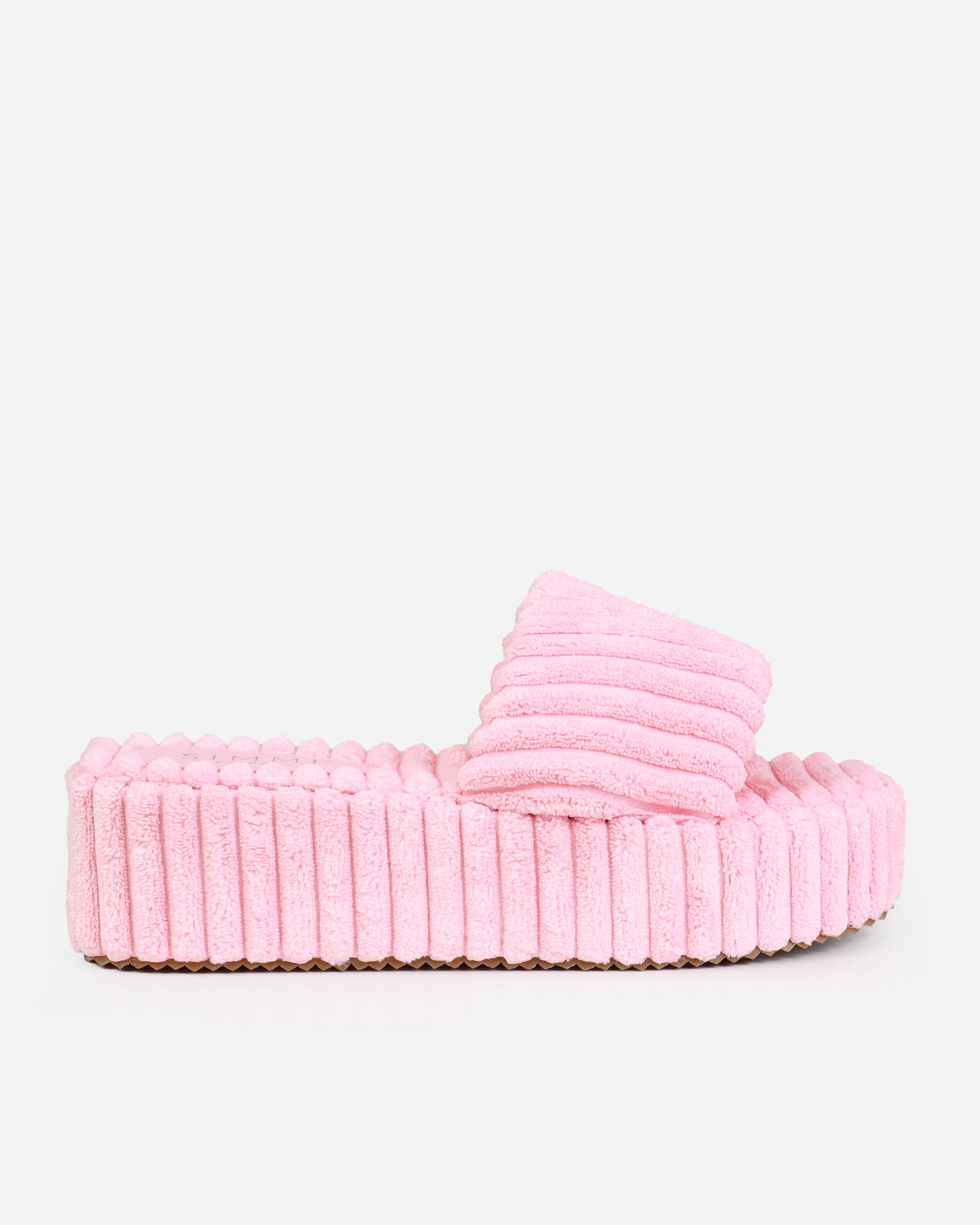 Mohala Baby Pink Towelling Flatform Slides | SIMMI London