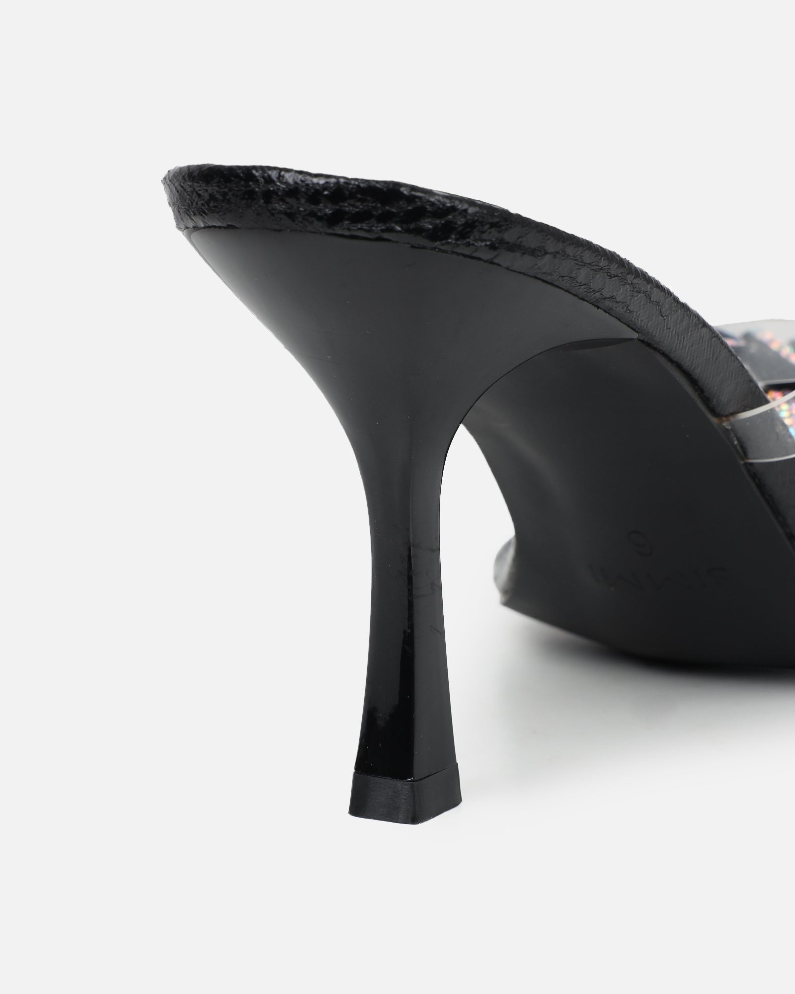 Marcella black snake effect flower detail mid heeled sandals | SIMMI London