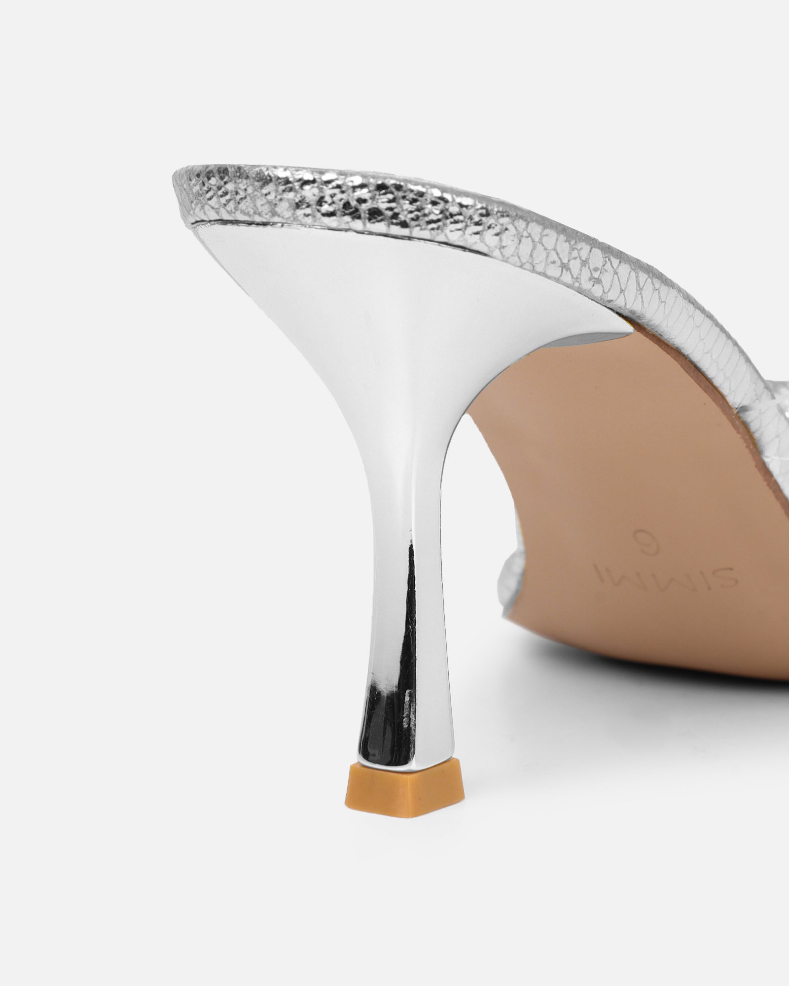 Marcella silver snake effect flower detail mid heeled sandals | SIMMI London