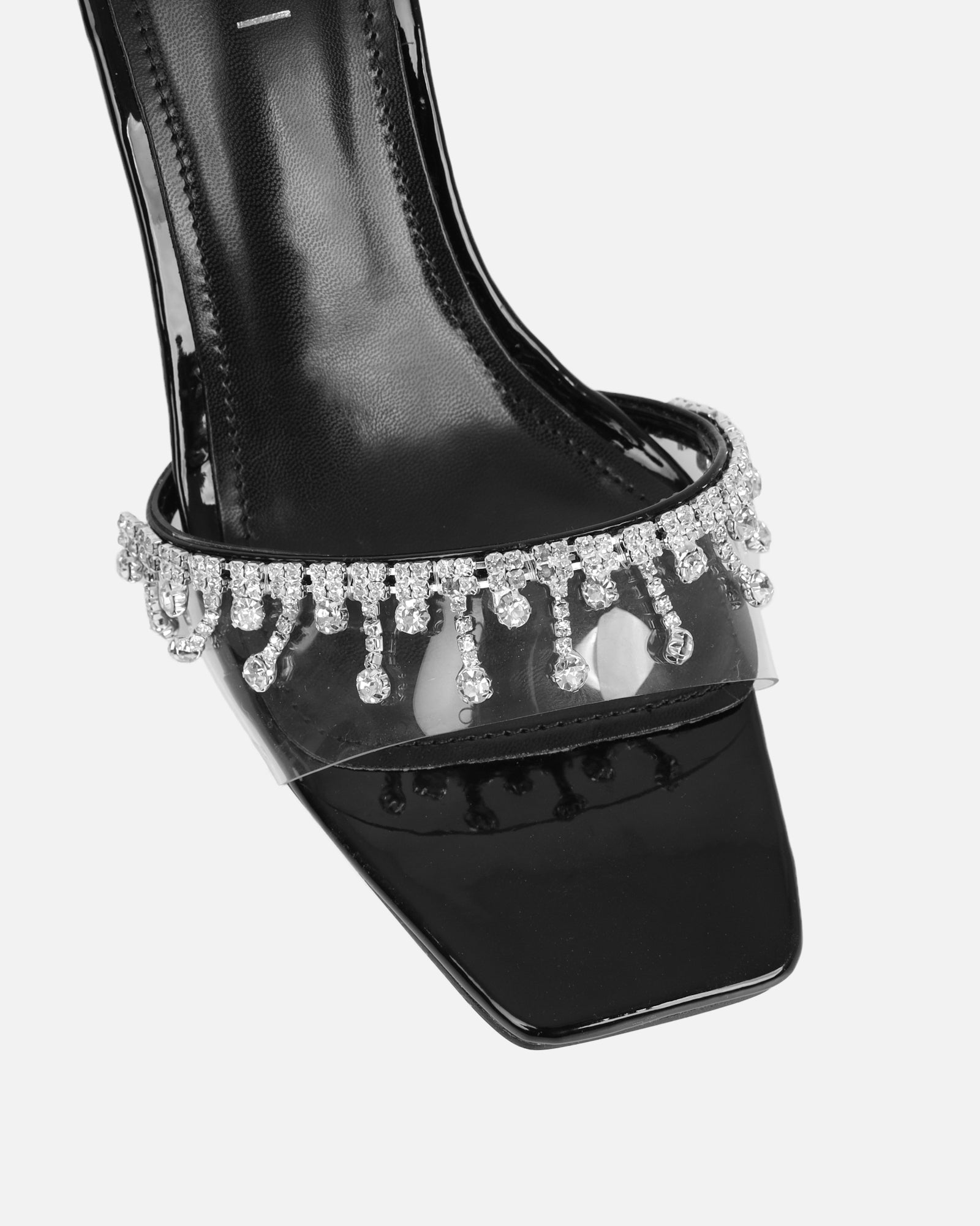 Manux Black Patent Diamante Detail Heeled Sandals | SIMMI London