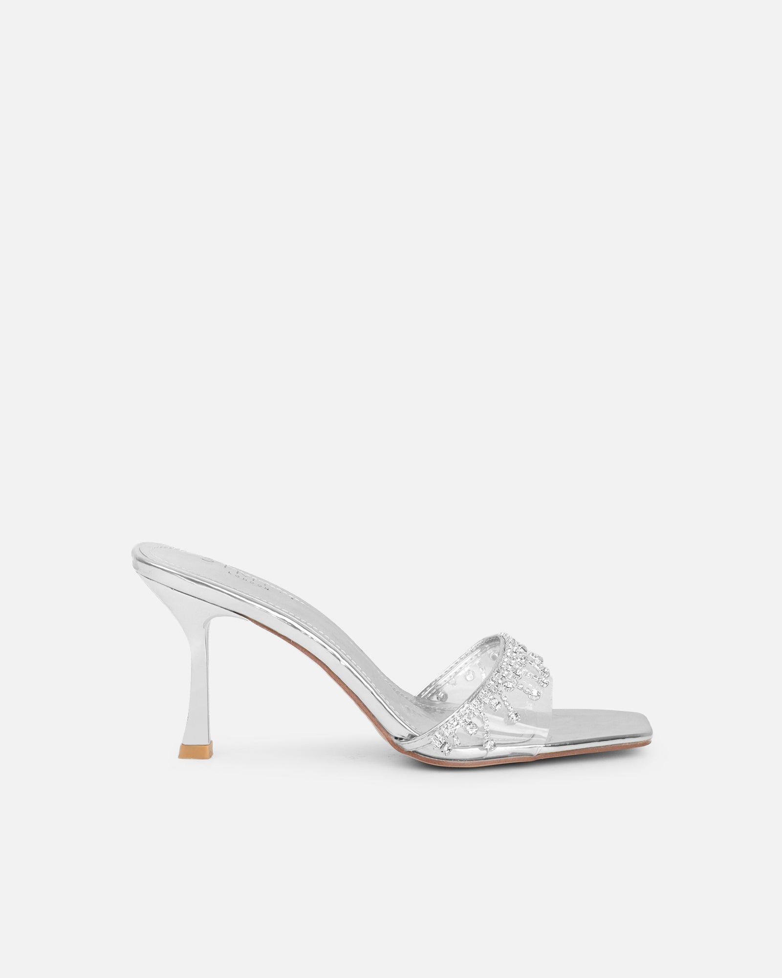 Manux Silver Mirror Diamante Detail Heeled Sandals | SIMMI London