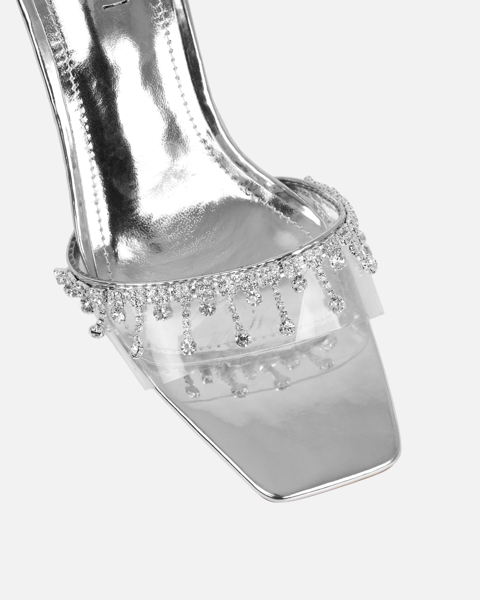 Manux Silver Mirror Diamante Detail Heeled Sandals | SIMMI London