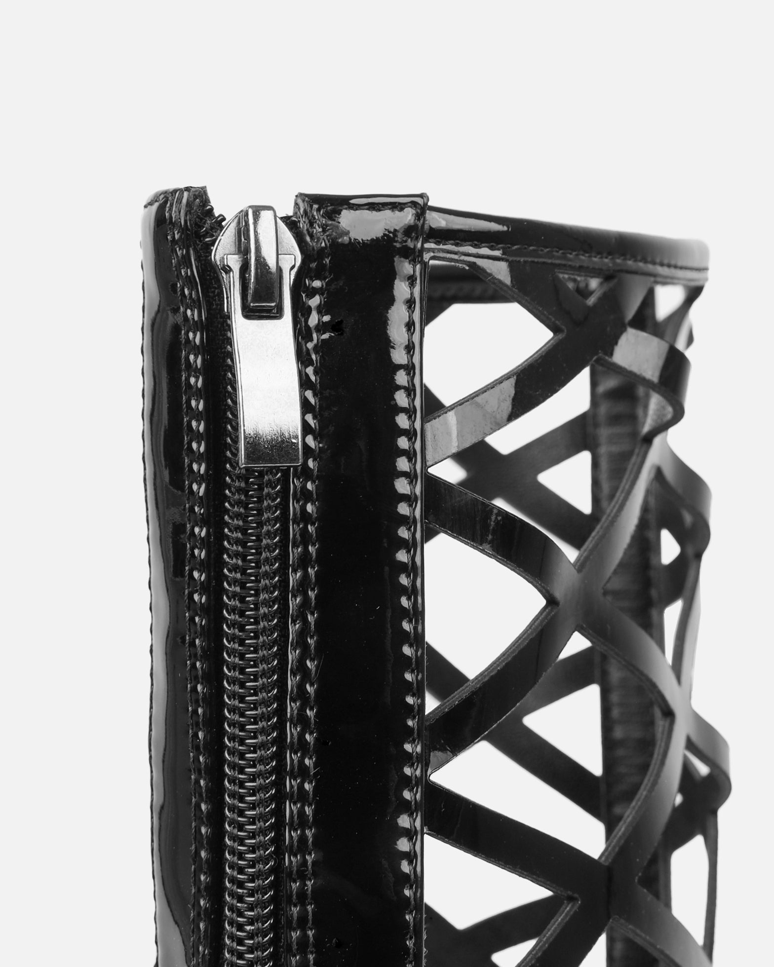 Elsie black patent laser cut heeled sandals | SIMMI London