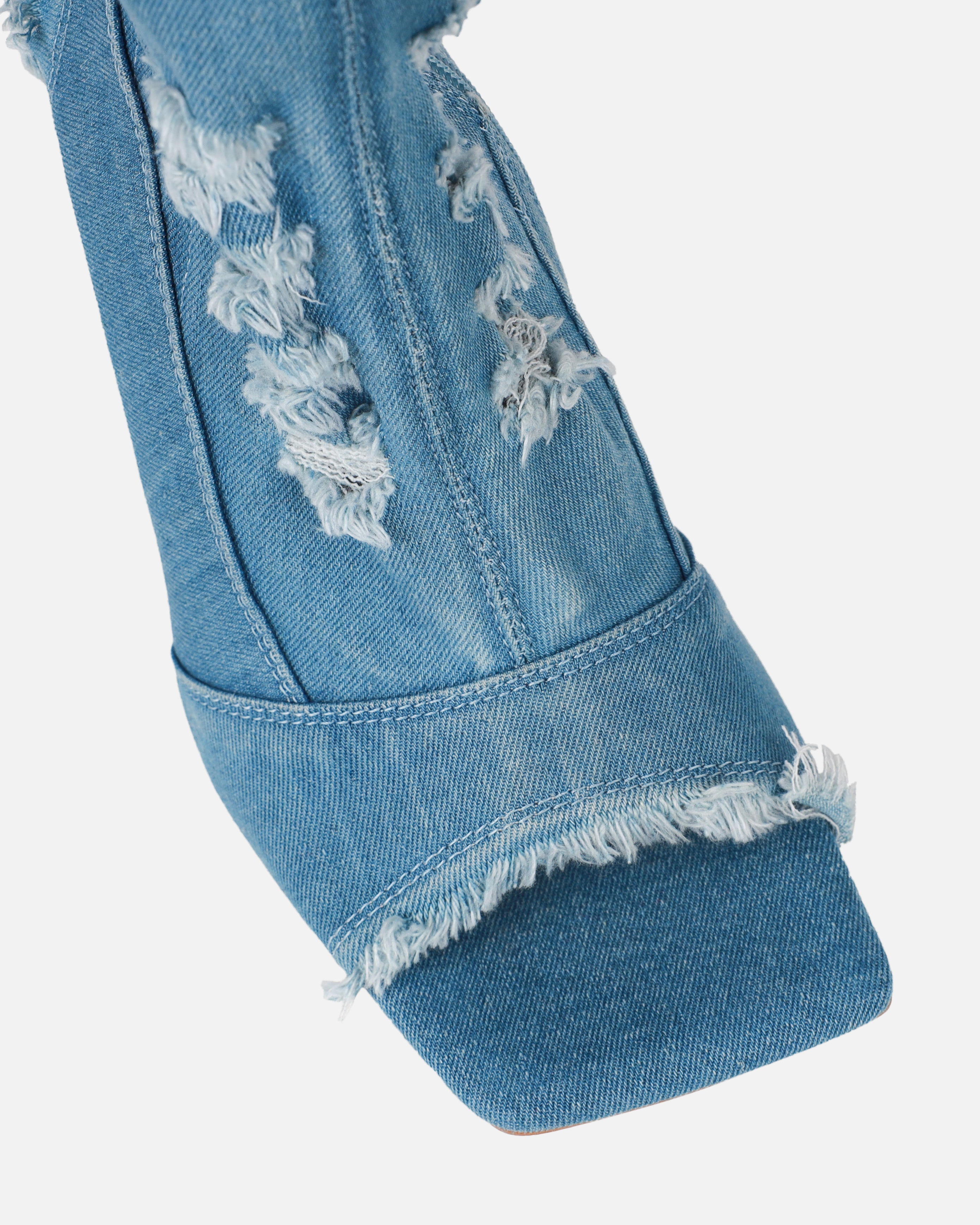 Andreas Blue Denim Open Toe Stiletto Ankle Boots | SIMMI London