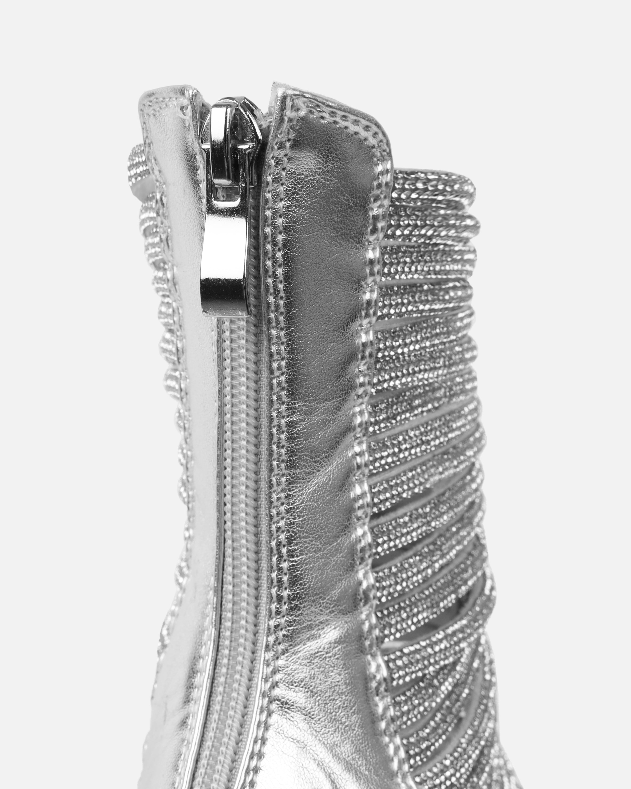 Gracie Silver Mirror Diamante Strappy Heeled Sandals | SIMMI London