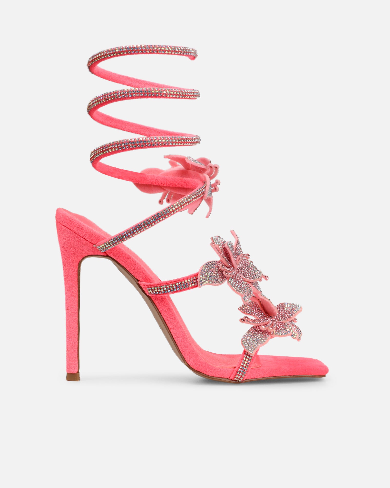 Marium Pink Spiral Flower Heeled Sandals | SIMMI London