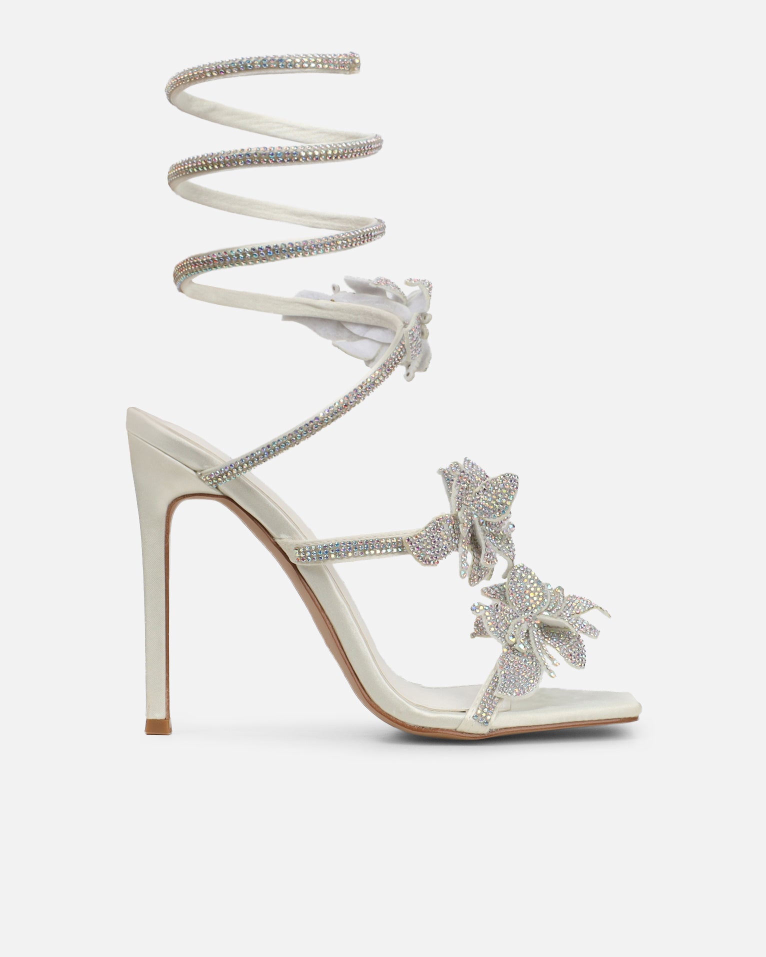 Marium White Spiral Flower Heeled Sandals | SIMMI London
