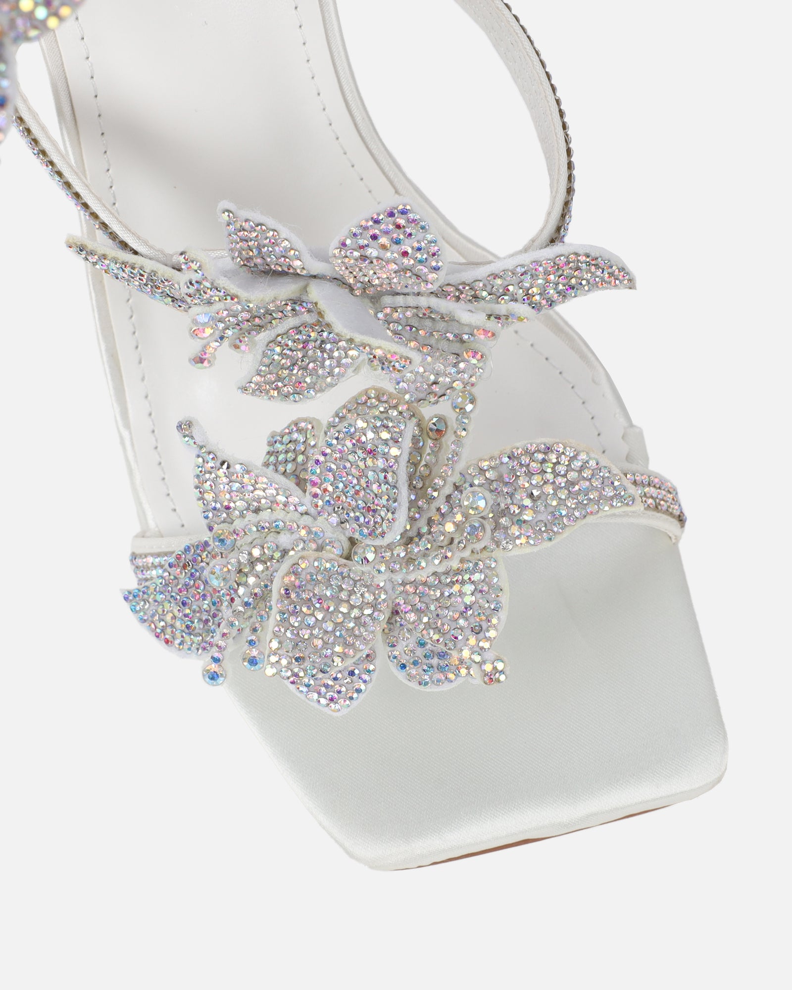 Marium White Spiral Flower Heeled Sandals | SIMMI London