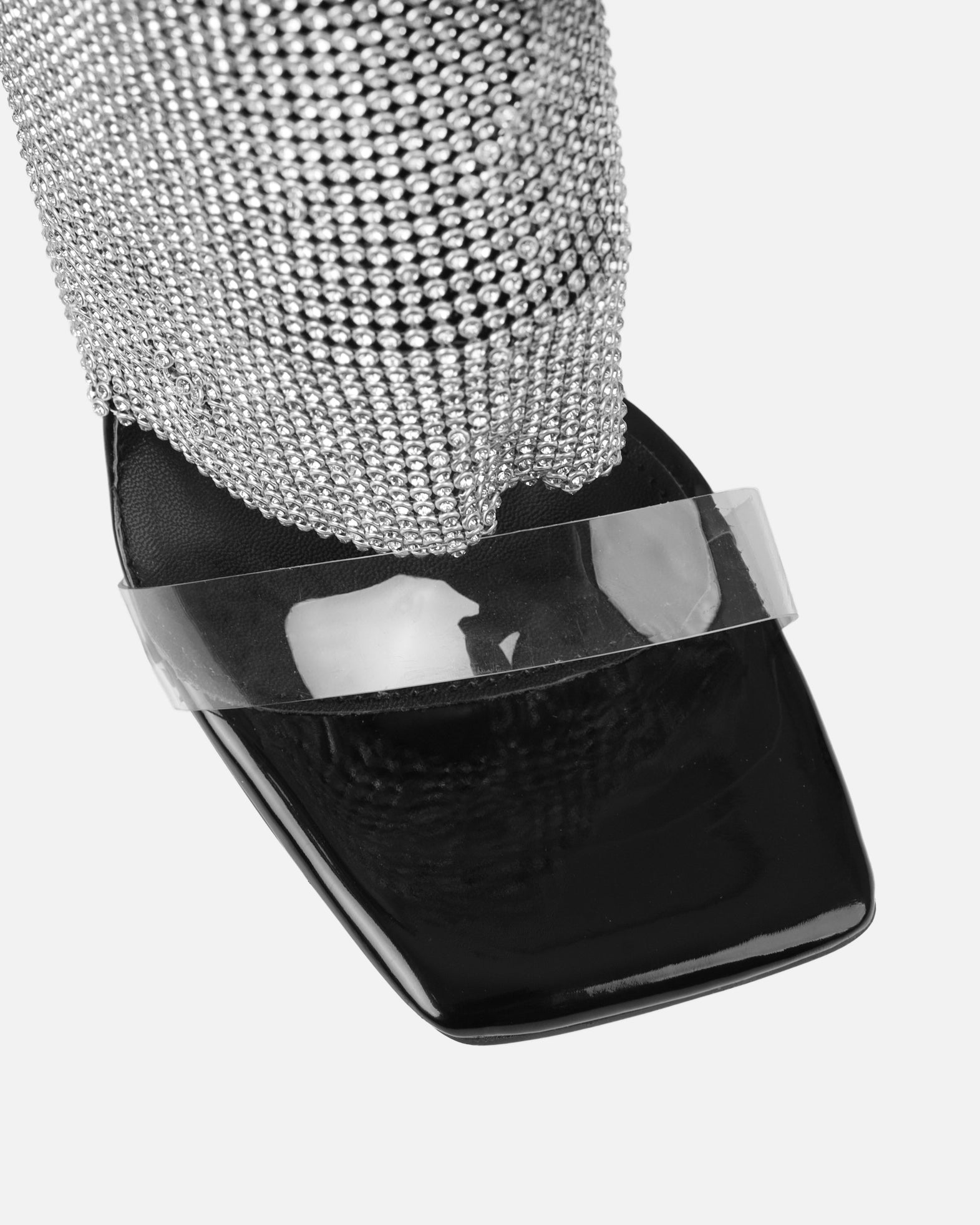 Alaskar Black Patent Diamante Heeled Sandals | SIMMI London