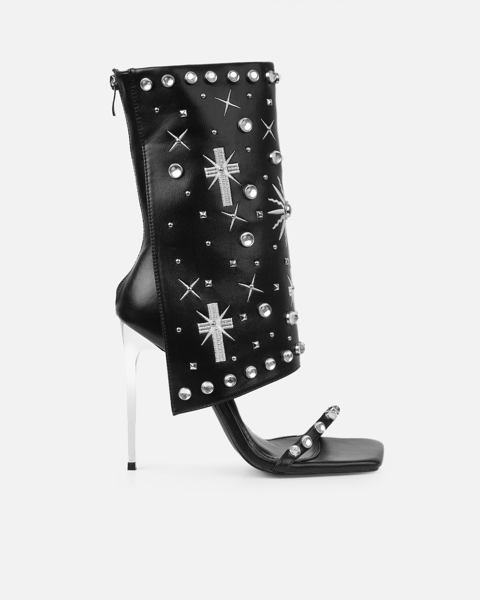 Massimo Black Stud Detail Stiletto Heeled Sandals | SIMMI London