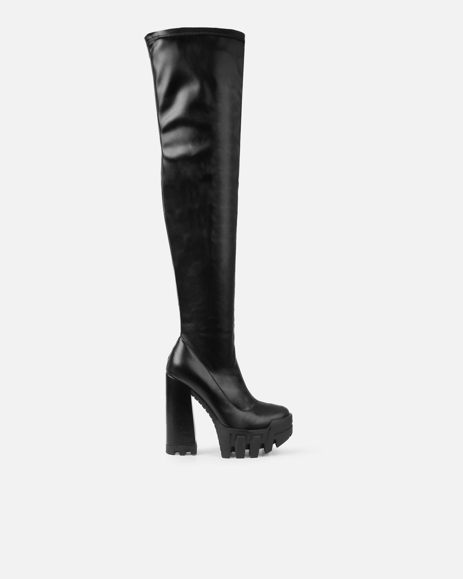 Remmie Black Stretch Chunky Over The Knee Boots | SIMMI London