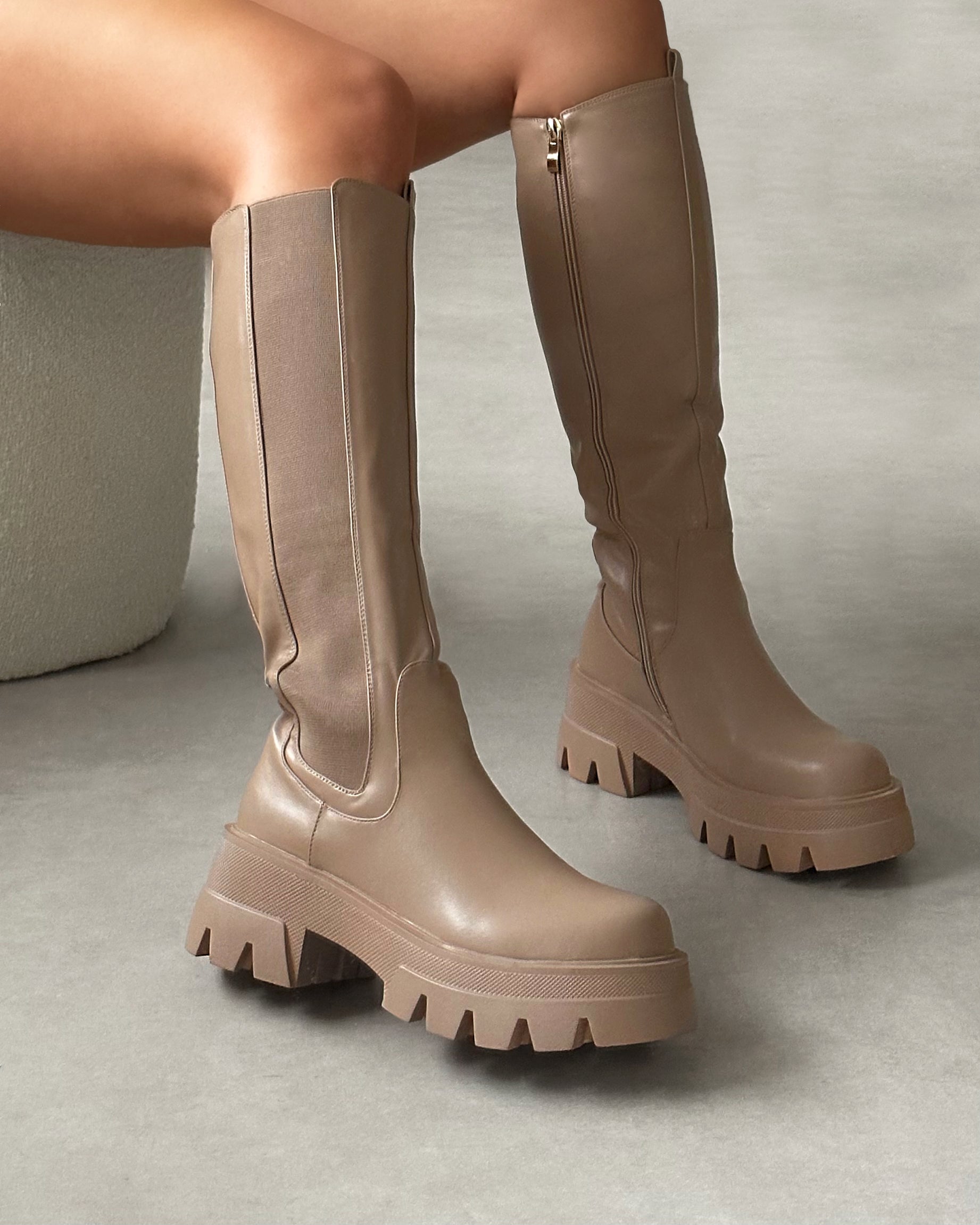 Myles Beige Fat Over the Knee Boots | SIMMI London