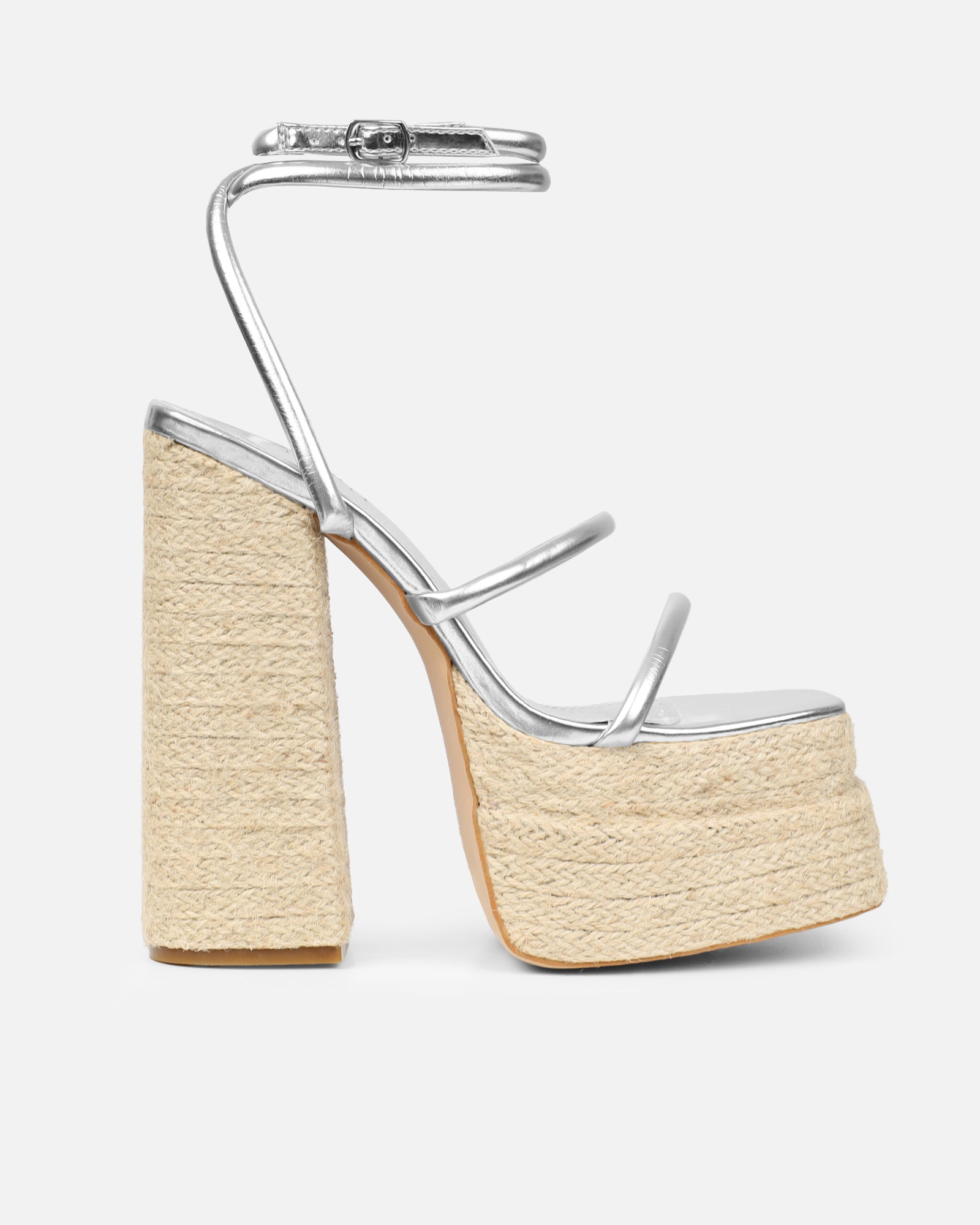 Nadima Silver Metallic Platform Espadrille Sandals | SIMMI London