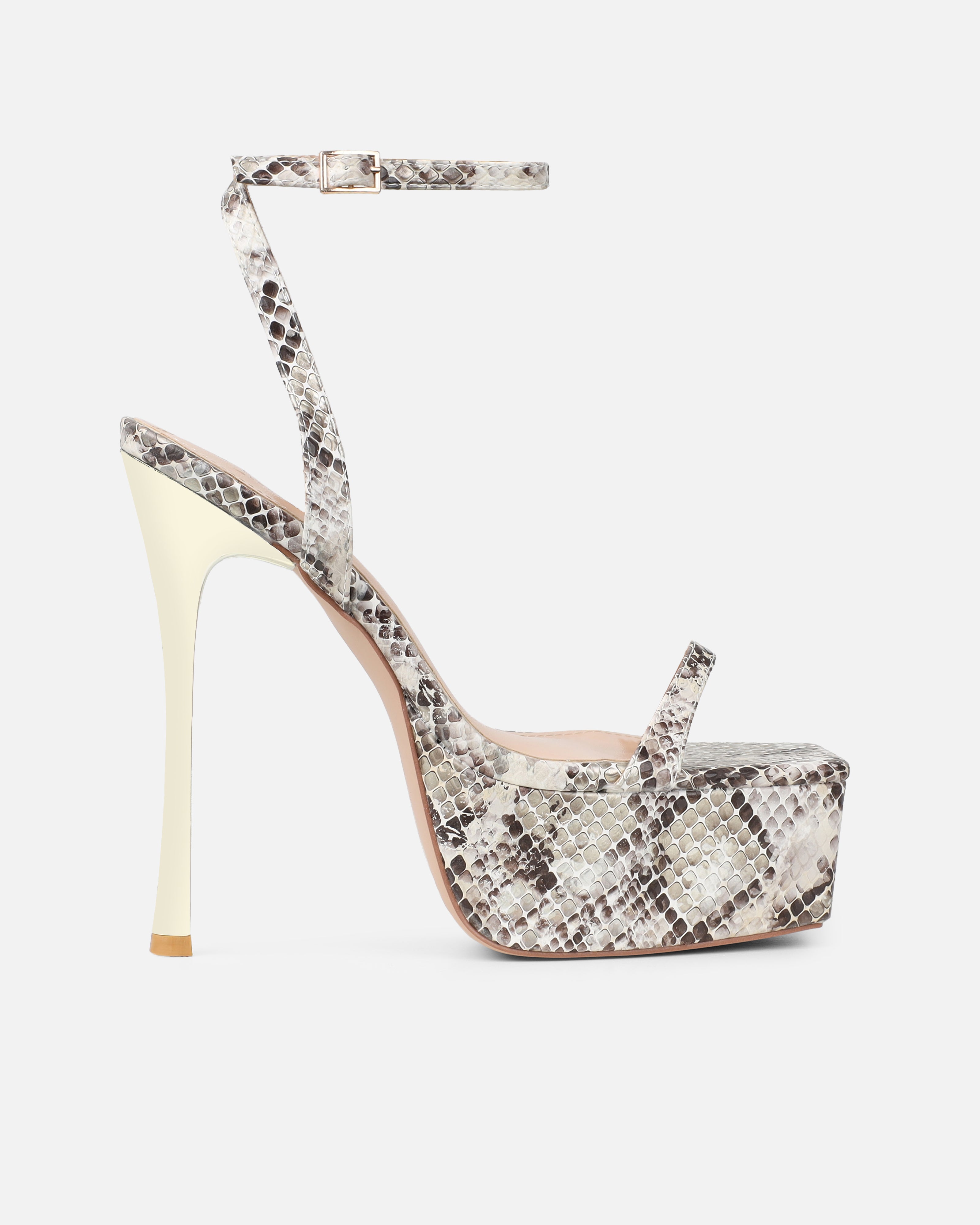 Nalai Beige Snake Platform Heeled Sandals | SIMMI London