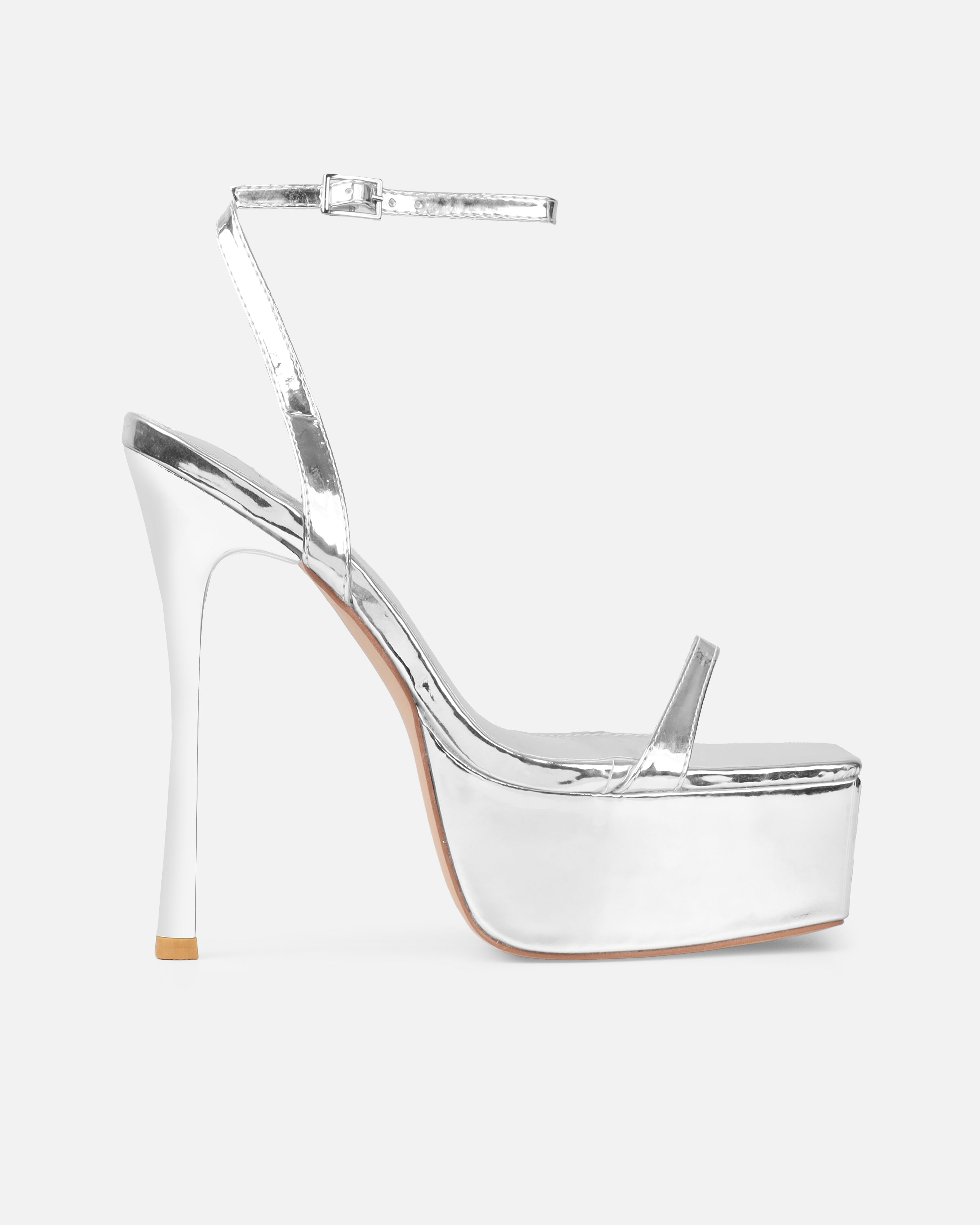 Nalai Silver Mirror Platform Heeled Sandals | SIMMI London