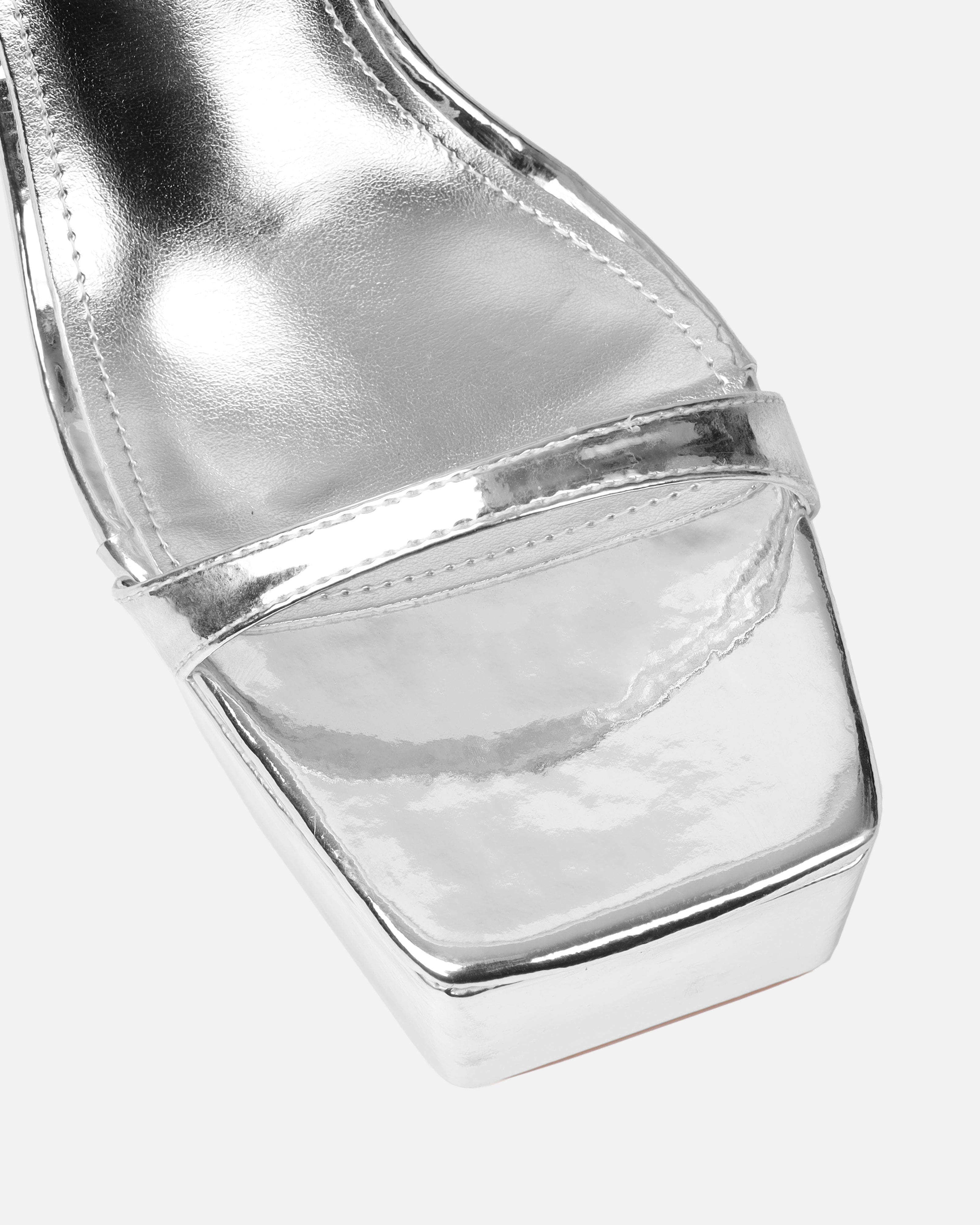 Nalai Silver Mirror Platform Heeled Sandals | SIMMI London