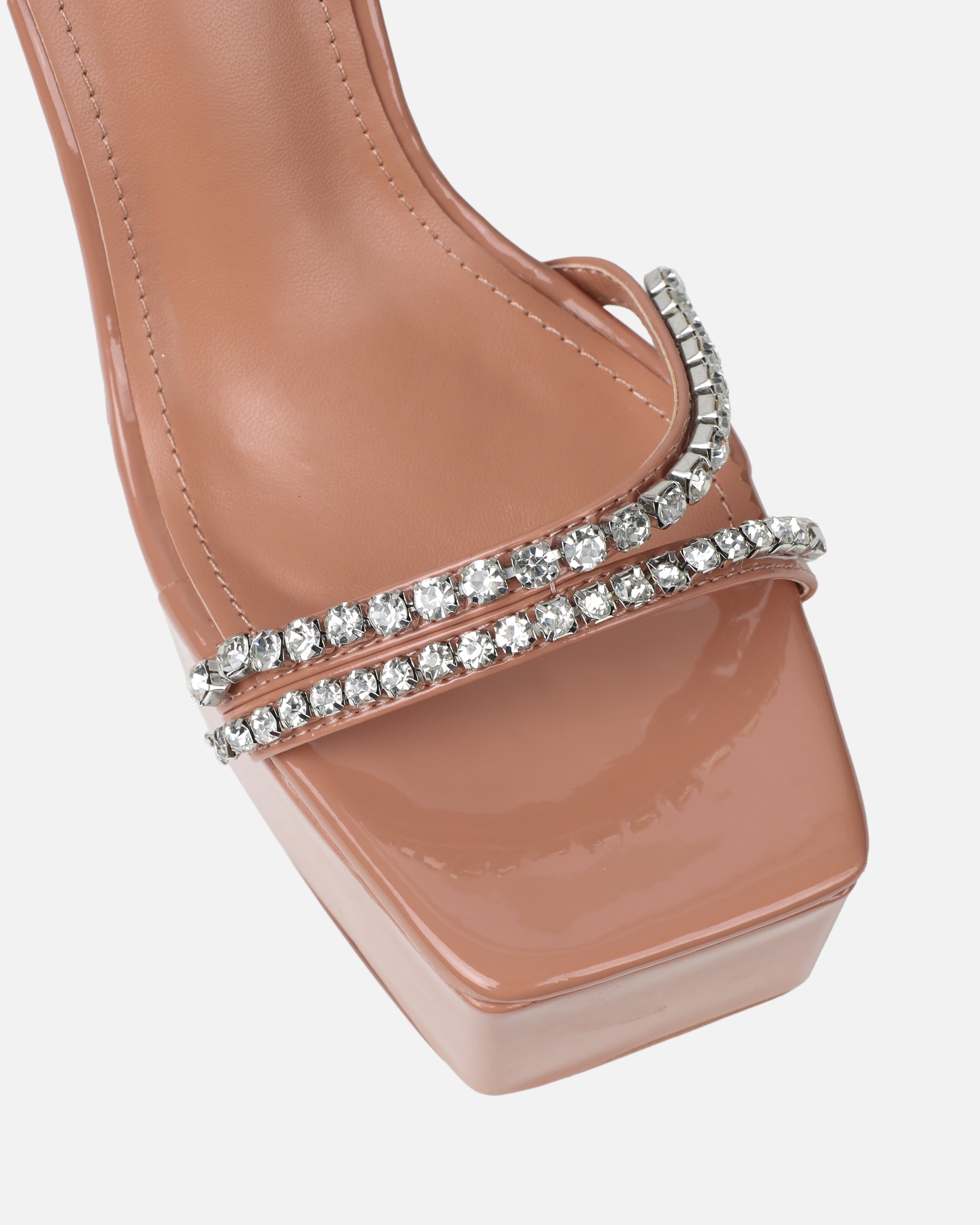 Millie Nude Patent Diamante Platform Heeled Sandals | SIMMI London