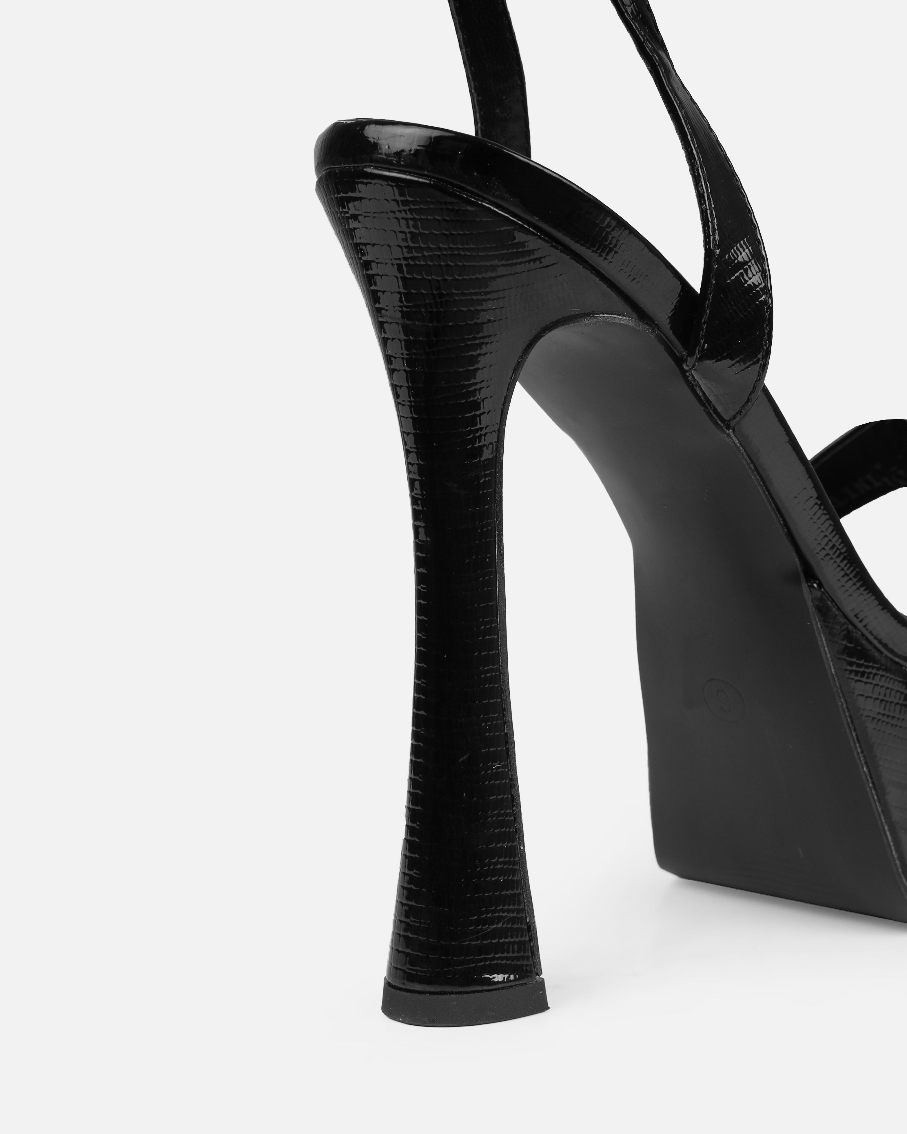 Nalini Black Faux Lizard Print Platform Heels | SIMMI London
