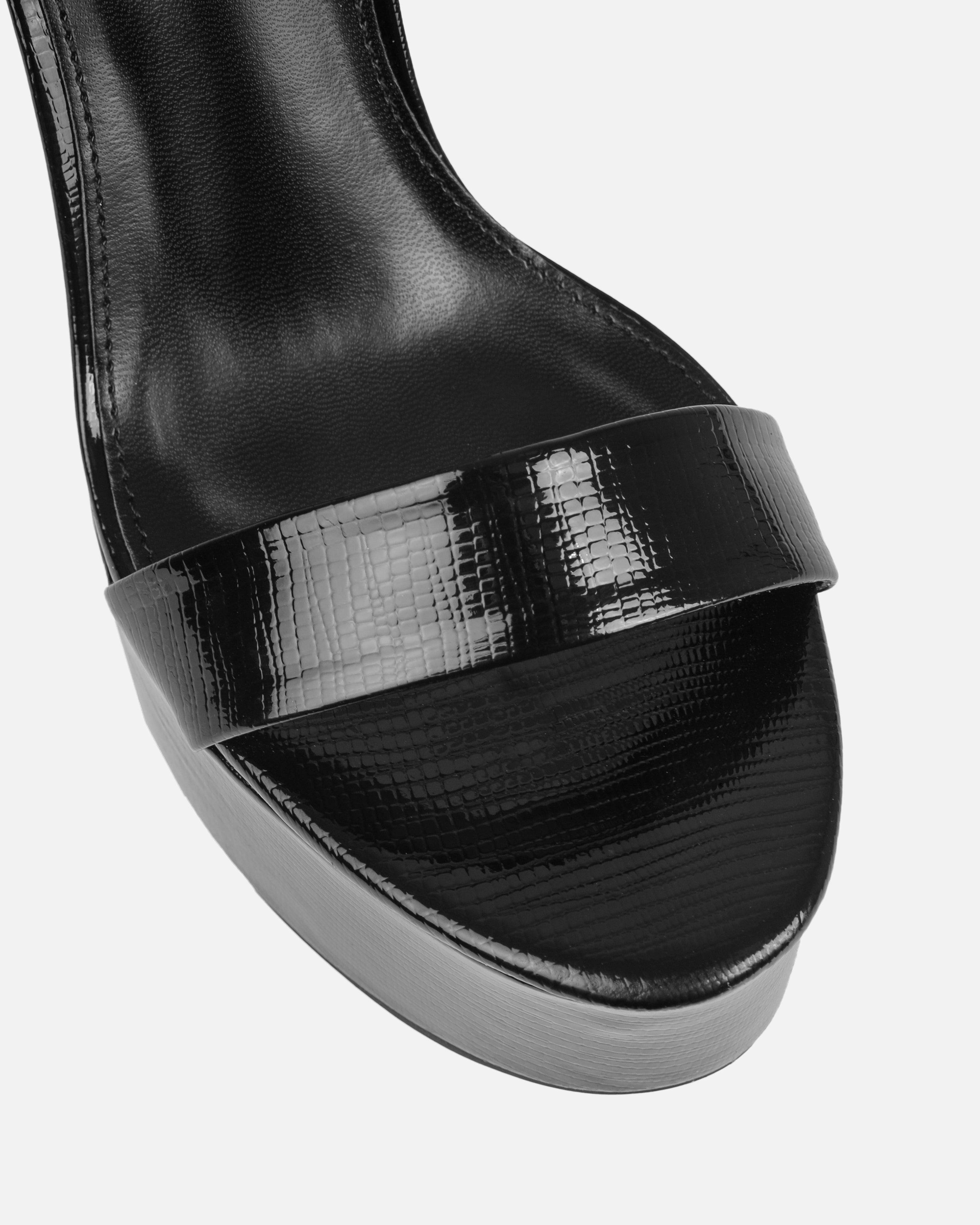 Nalini Black Faux Lizard Print Platform Heels | SIMMI London