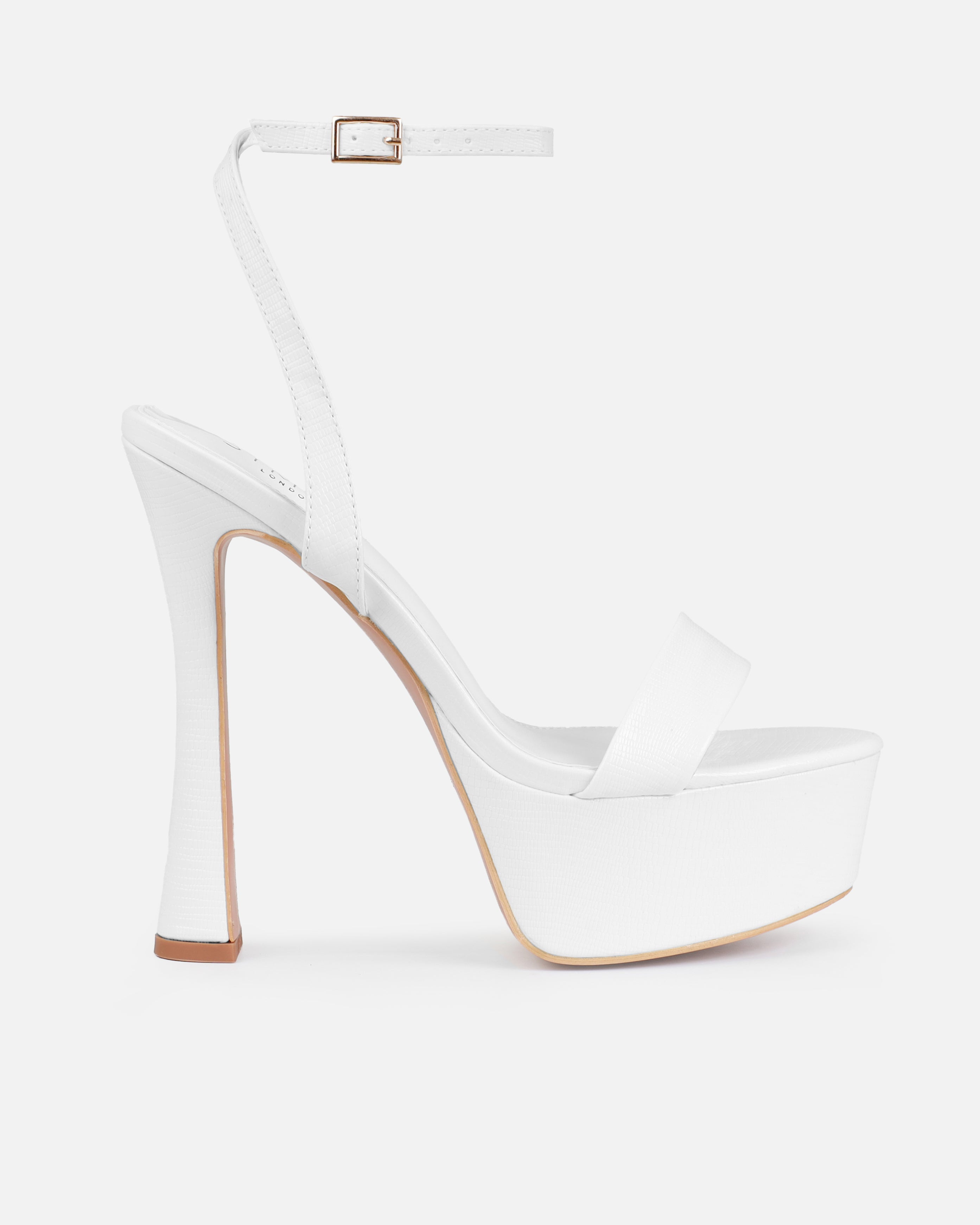Nalini White Faux Lizard Print Platform Heels | SIMMI London