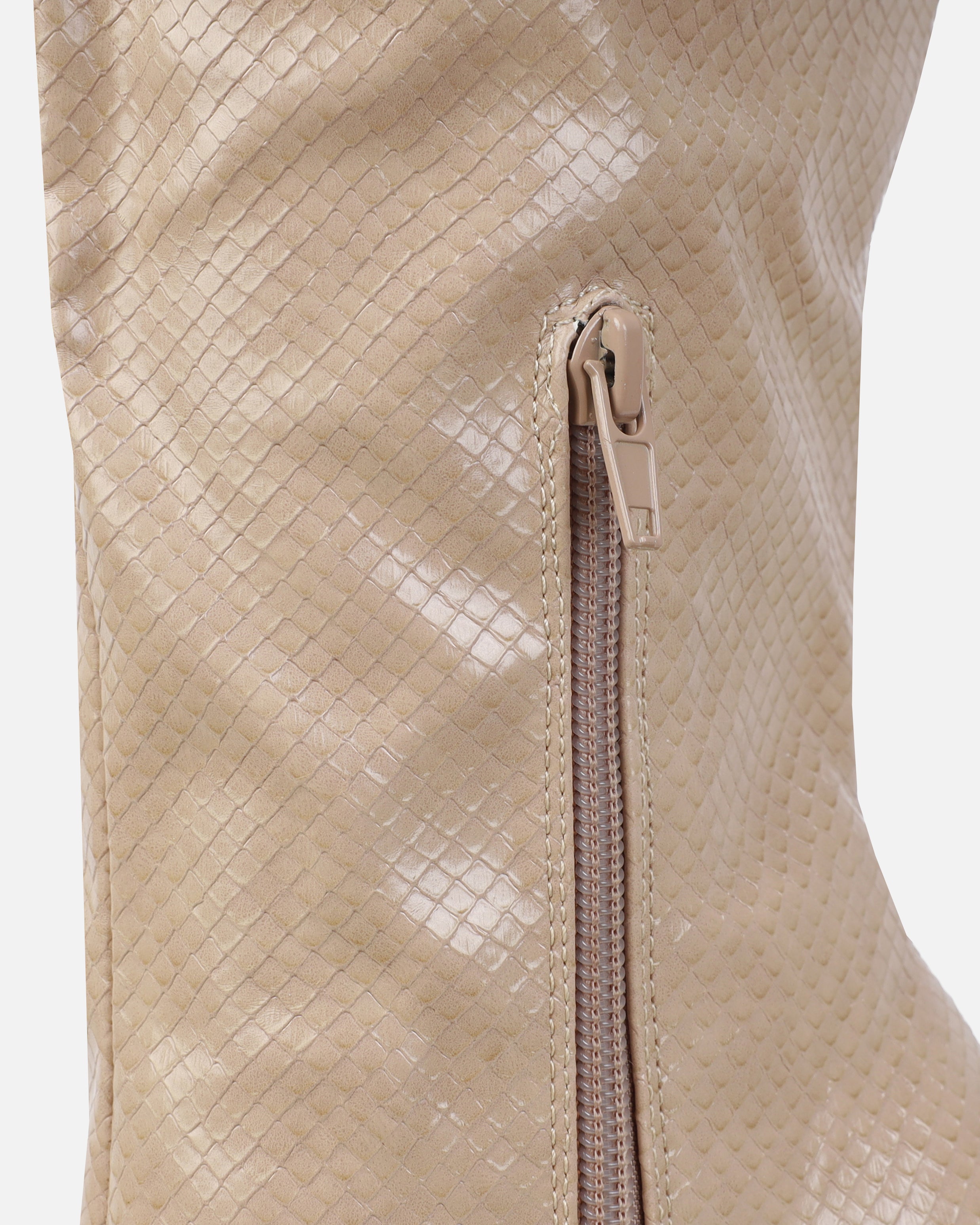 Nash Beige Faux Snake Print Stiletto Knee High Boots | SIMMI London