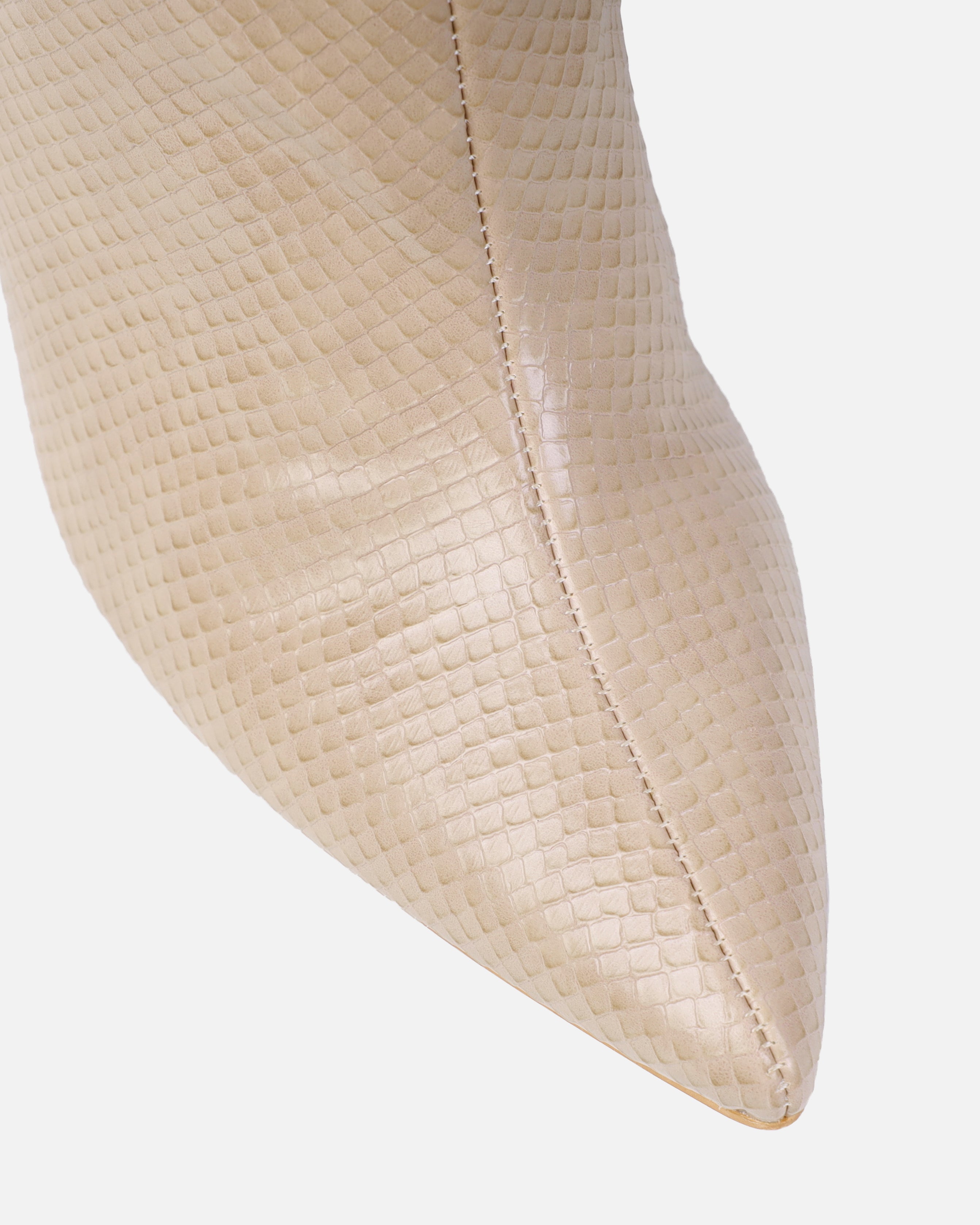 Nash Beige Faux Snake Print Stiletto Knee High Boots | SIMMI London