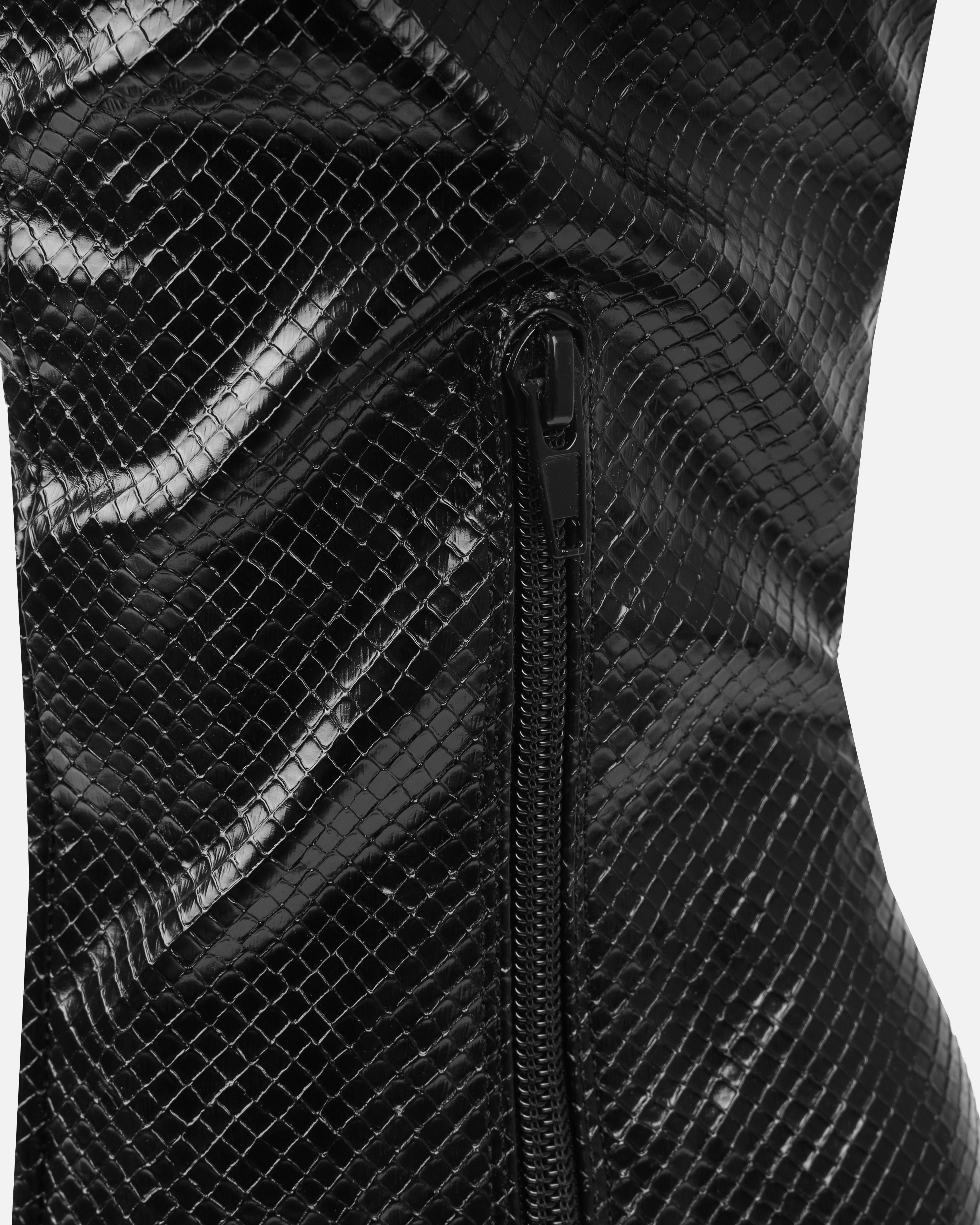 Nash Black Faux Snake Print Stiletto Knee High Boots | SIMMI London