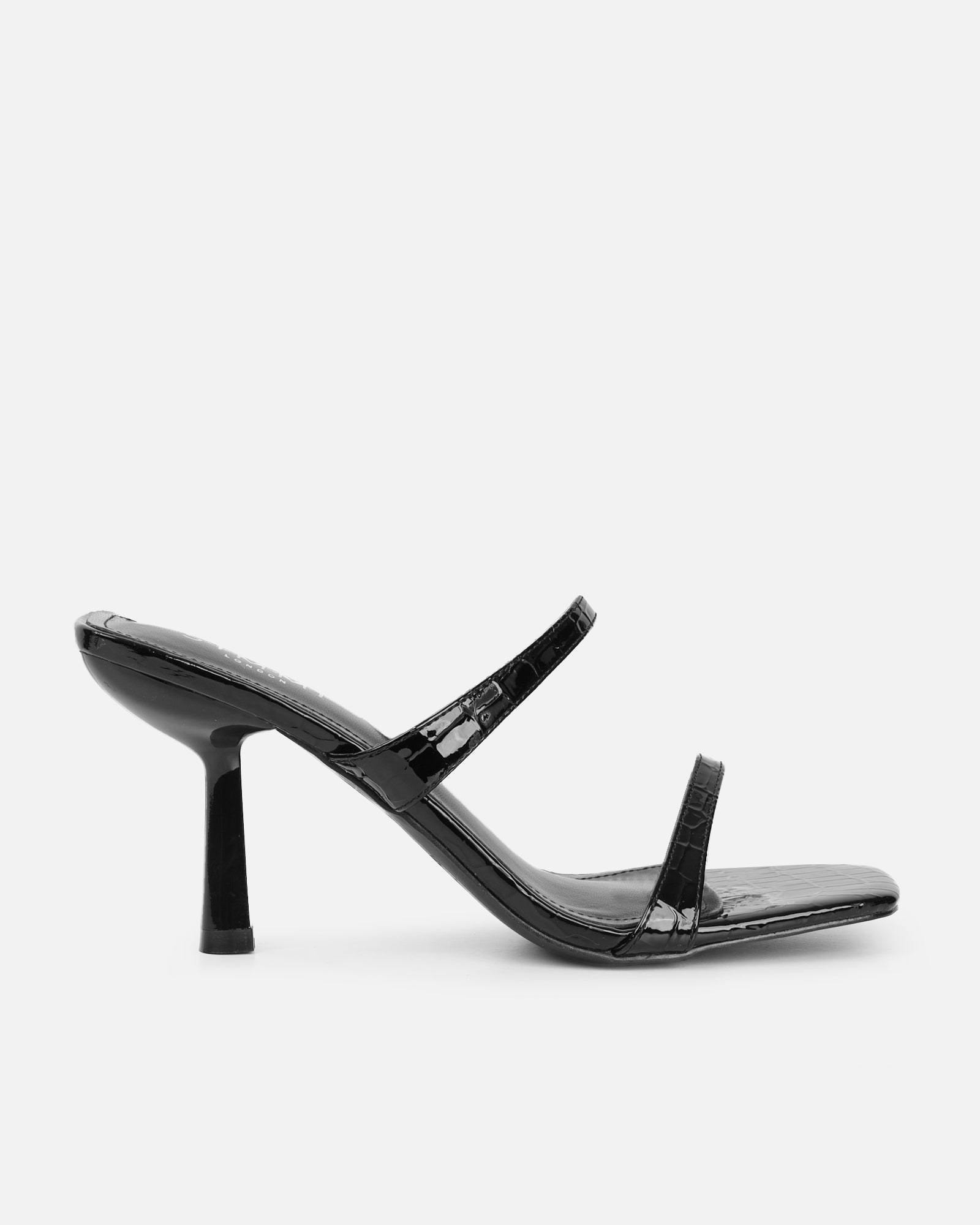 Natori Black Patent Croc Mid Heeled Sandals | SIMMI London